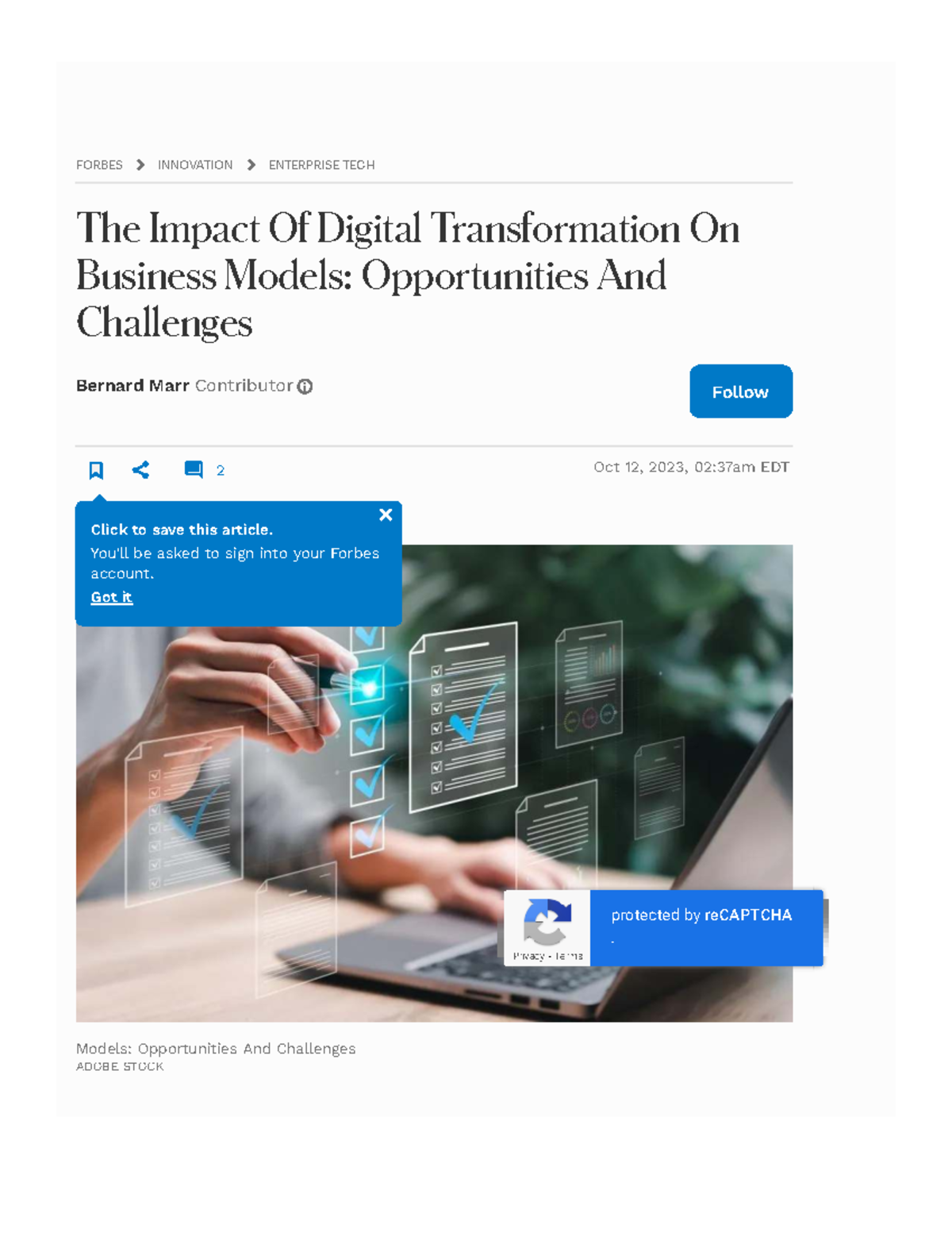 The Impact of Digital Transformation on Business Models (BUS 101) - Studocu