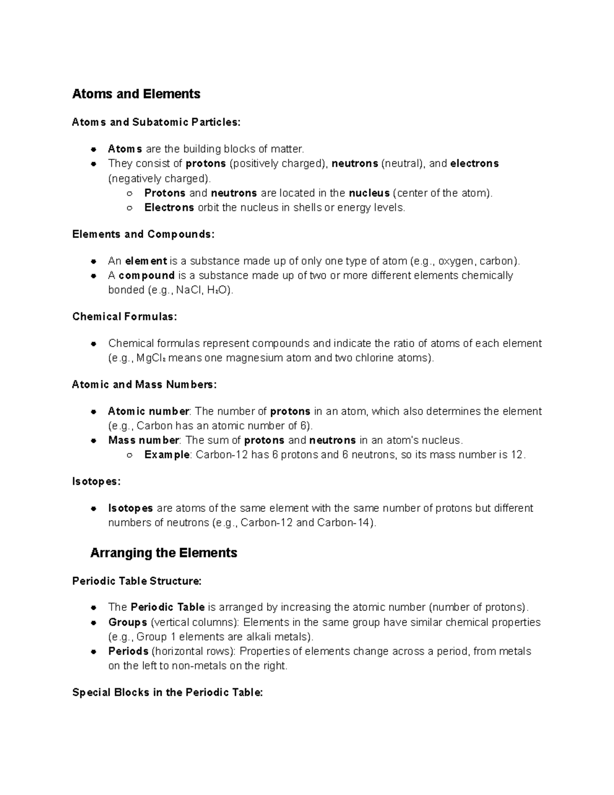 Chemistry study notes - Atoms and Elements Atoms and Subatomic ...