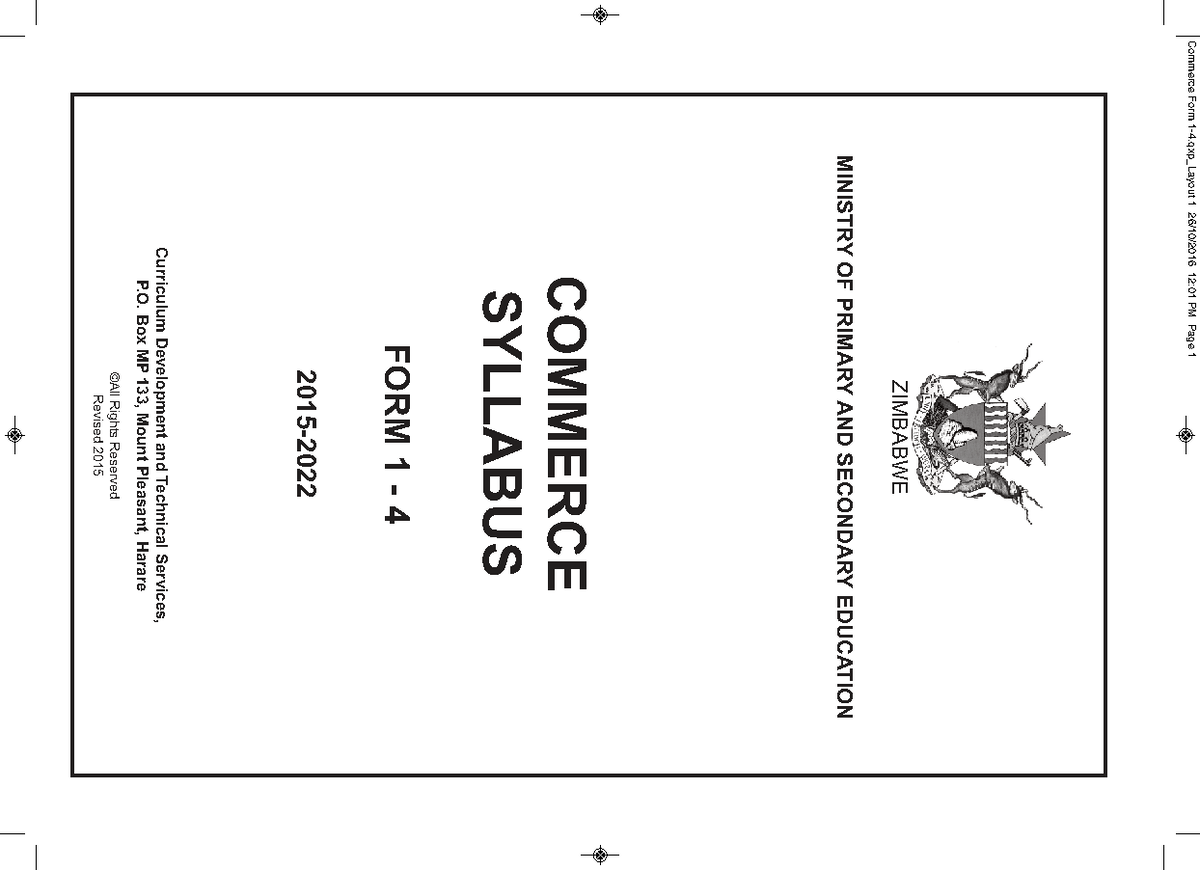 Commerce Form 1 Syllabus Overview and Key Topics - Studocu