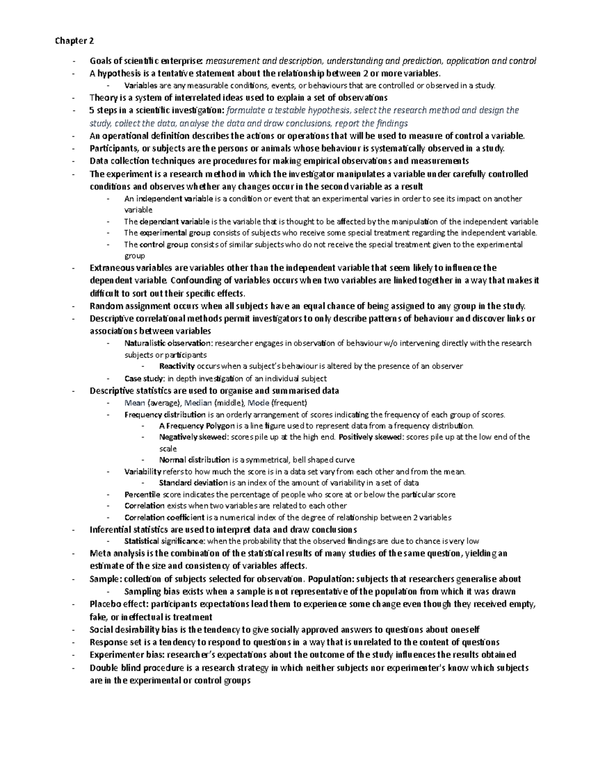 PSY 101 Chapter 2: Key Concepts in Scientific Research Methods - Studocu
