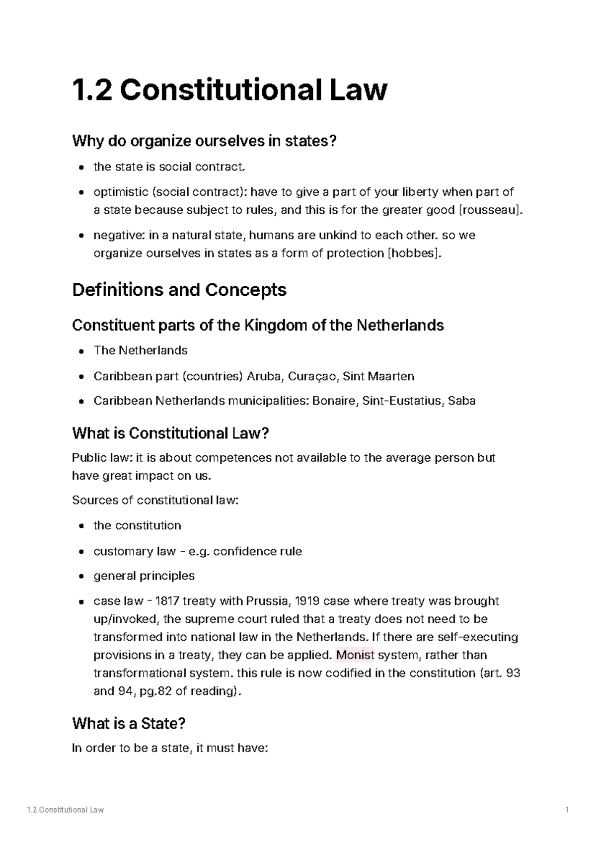 LLS 1.2 Constitutional Law Lecture Notes: Understanding the State and ...