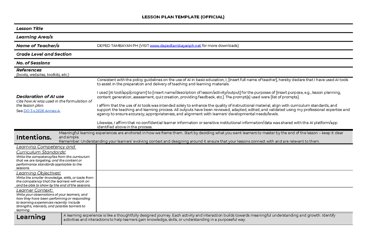 ILAW Lesson Plan Template with AI Use Declaration - Studocu