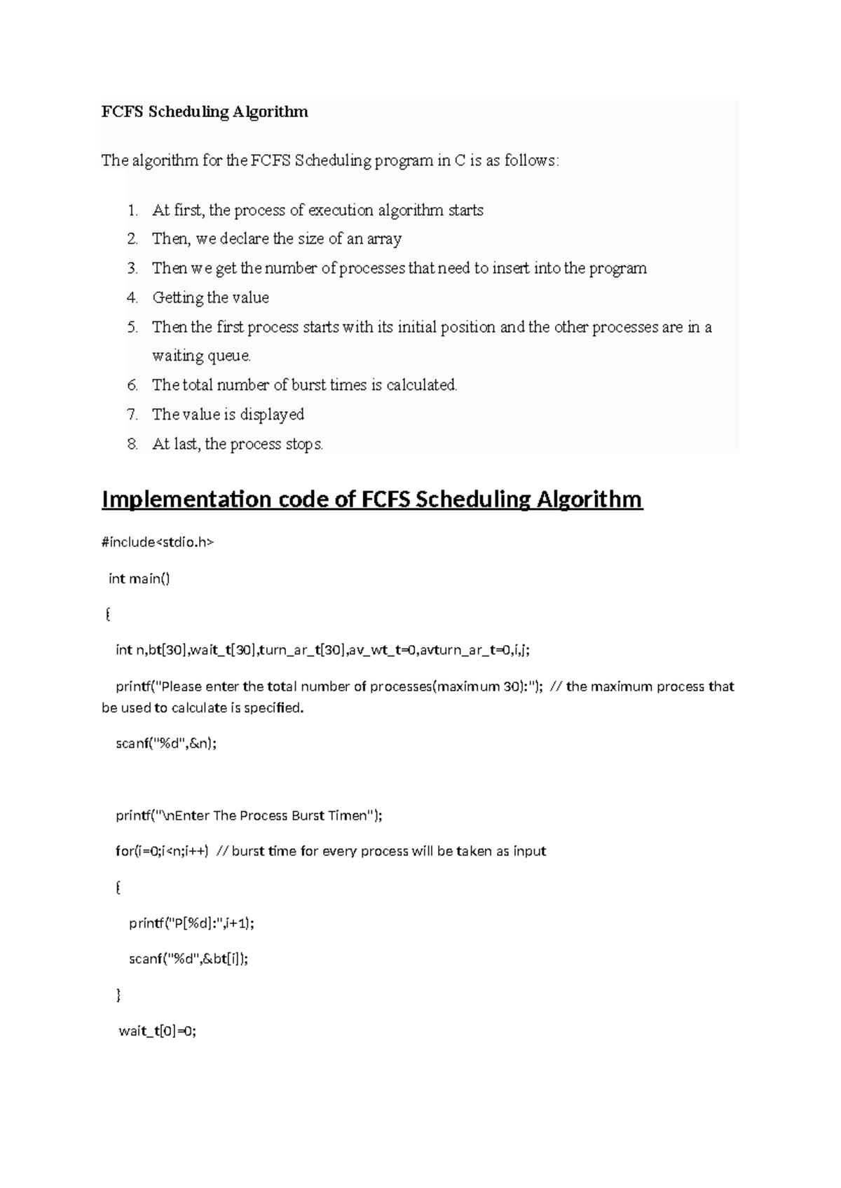 FCFS Scheduling Algorithm - At first, the process of execution ...