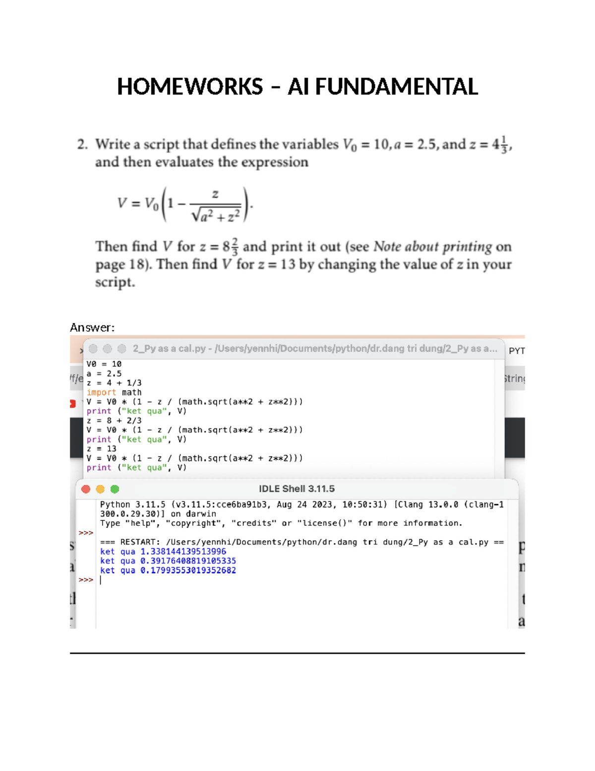 AIFUNDA2 Homework 1: Python Script Variable Evaluation and Outputs ...