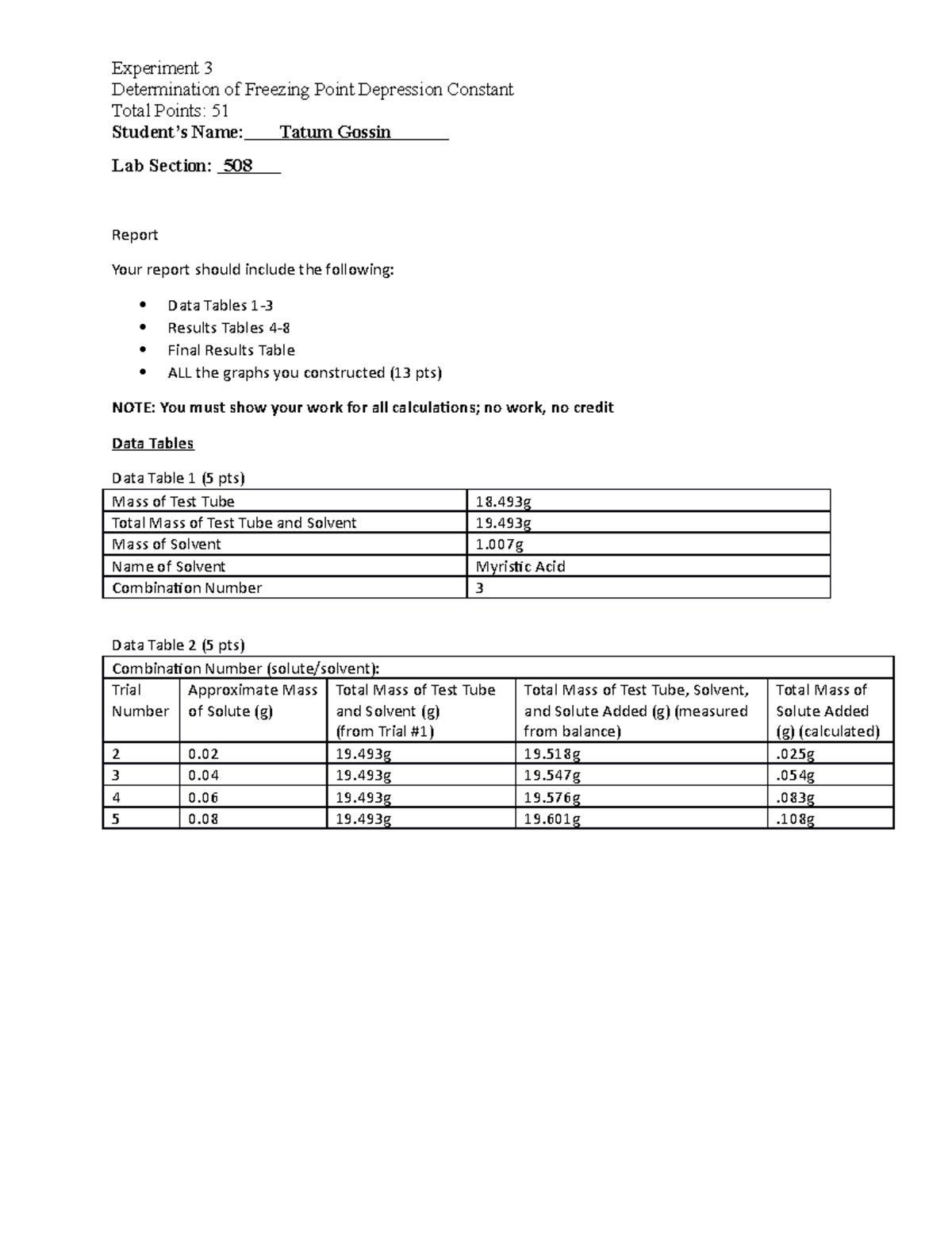 CHEM 110 L - Freezing Point Depression Experiment Report - Studocu