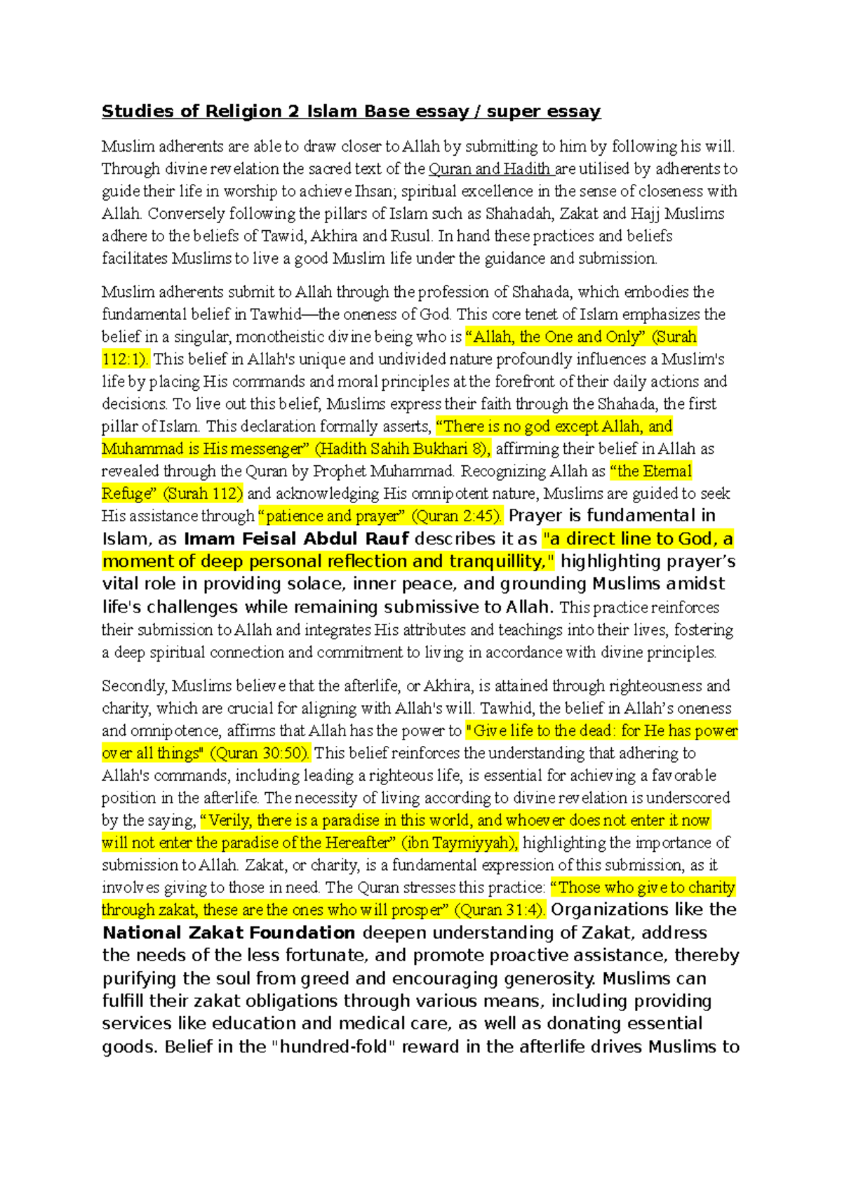 Studies of Religion 2: Islam Base Essay on Submission to Allah - Studocu