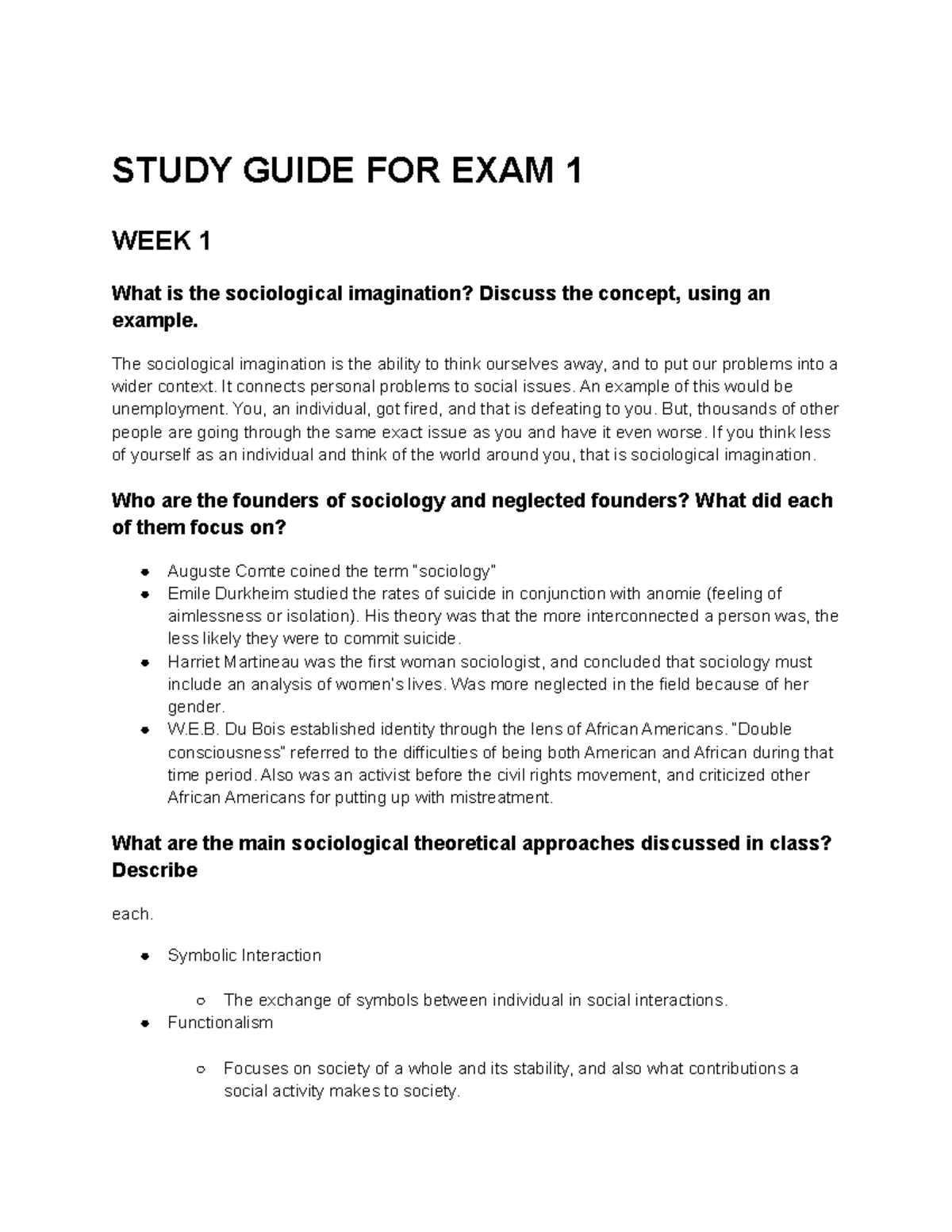 SOC 101 Study Guide: Key Concepts for Exam 1 Preparation - Studocu