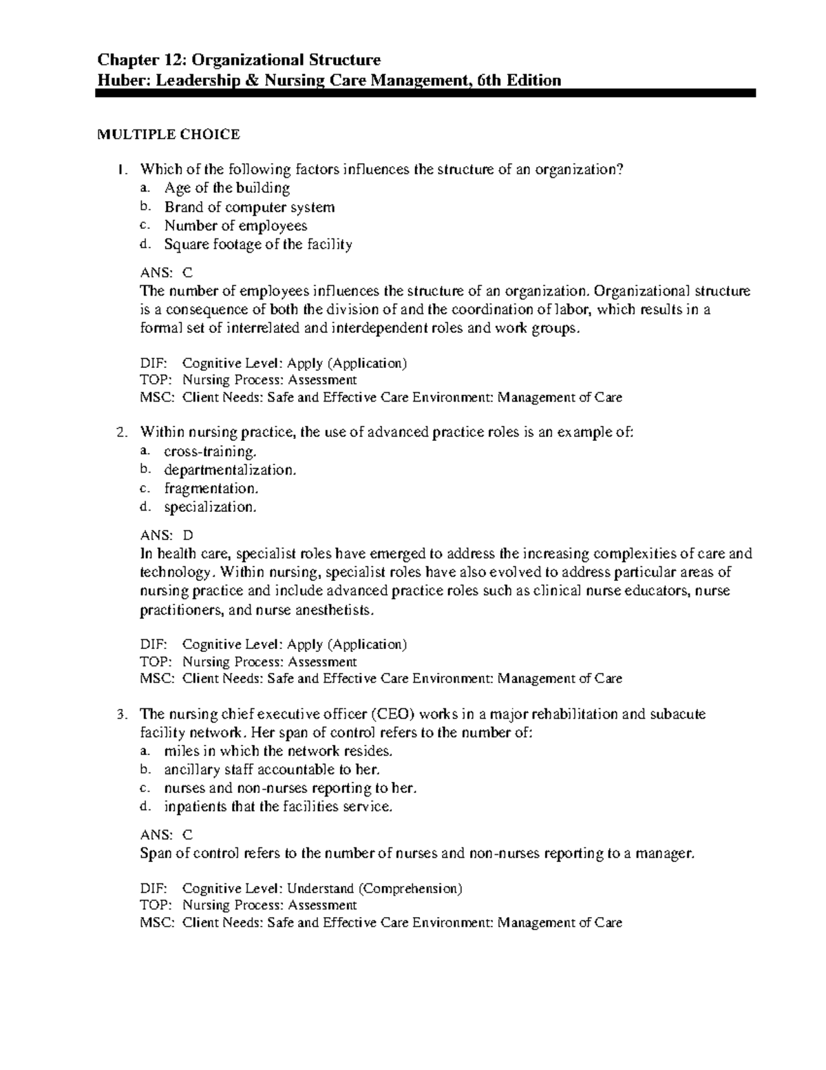 Chapter 12: Understanding Organizational Structure in Nursing Care ...