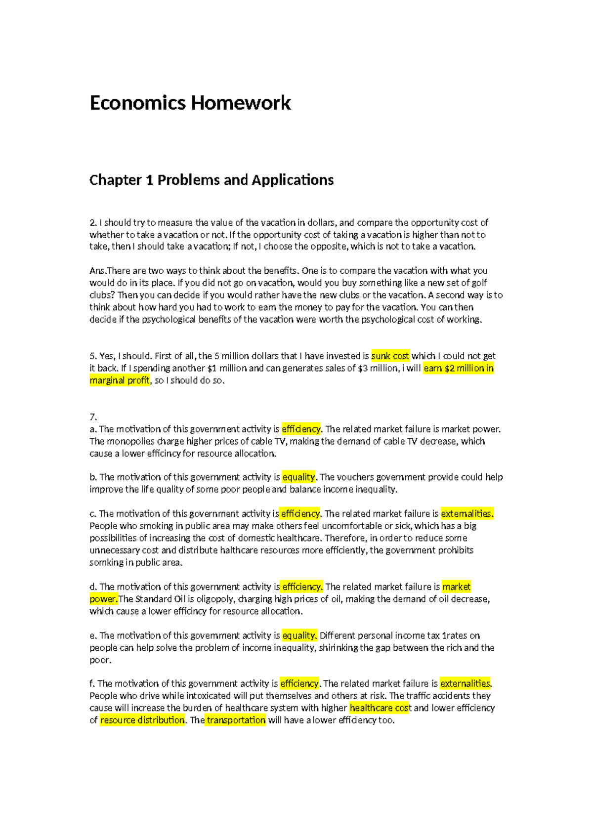Economics Homework: Chapter 1 & 2 Problems and Applications - Studocu