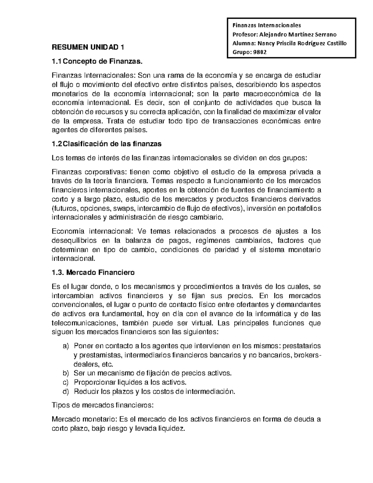 Resumen Unidad 1 - Finanzas Internacionales (Curso 9802) - Studocu