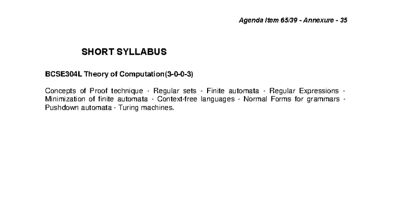 BCSE304L Theory of Computation Syllabus Overview and Modules - Studocu