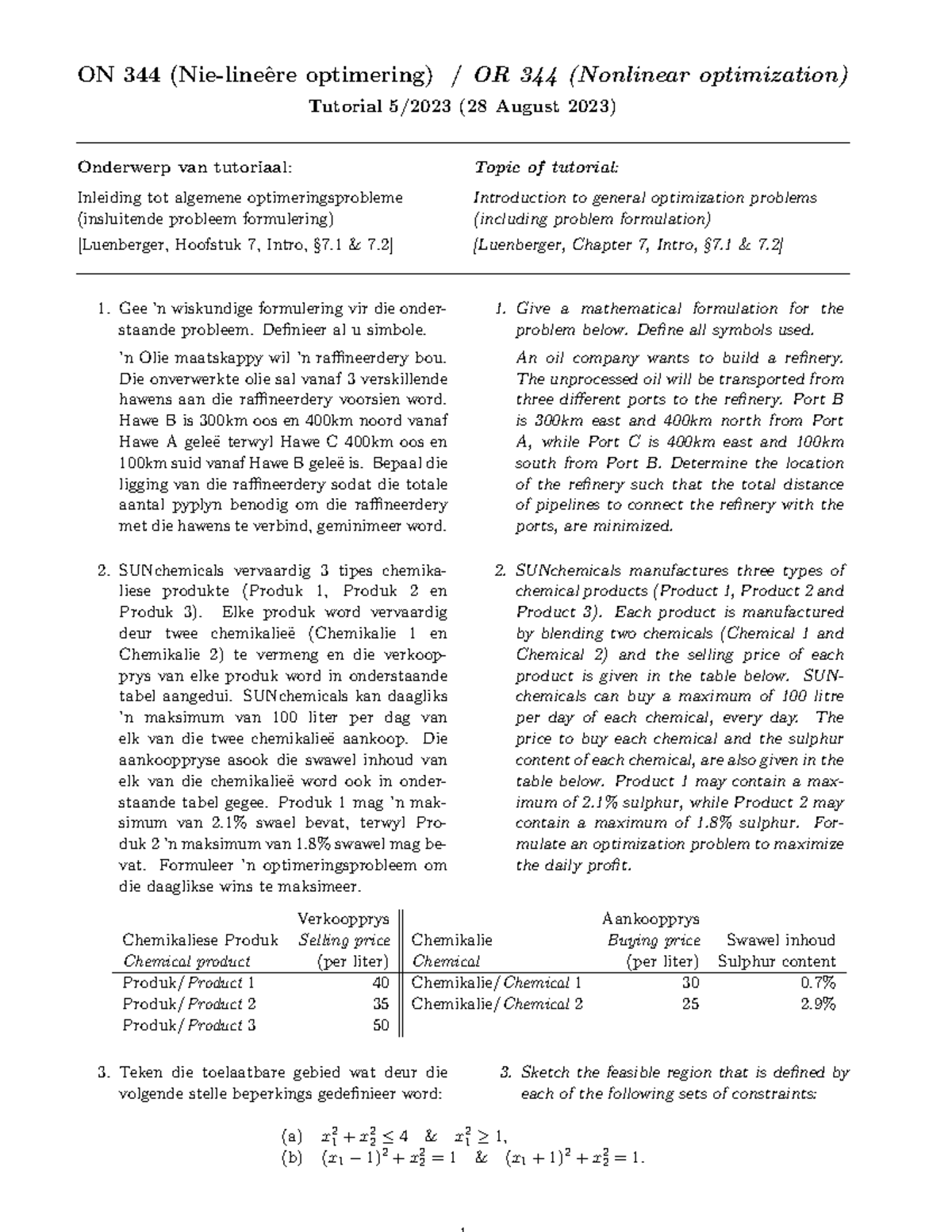 ON 344 Nonlinear Optimization Tutorial 5: General Optimization Problems ...