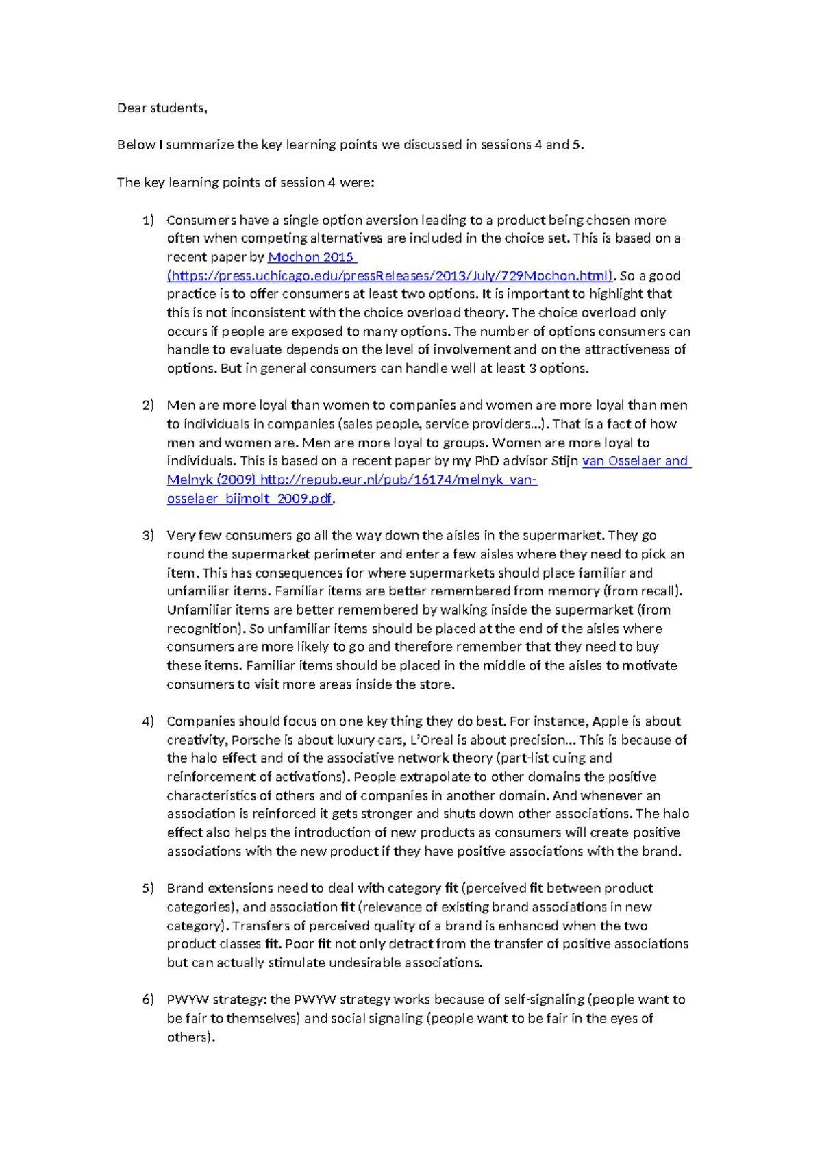 Summary of Key Learning Points from Sessions 4 & 5 (Course Code) - Studocu