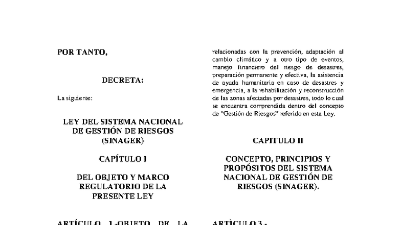 Ley de Gestión de Riesgos (SINAGER): Marco Legal y Objetivos ...