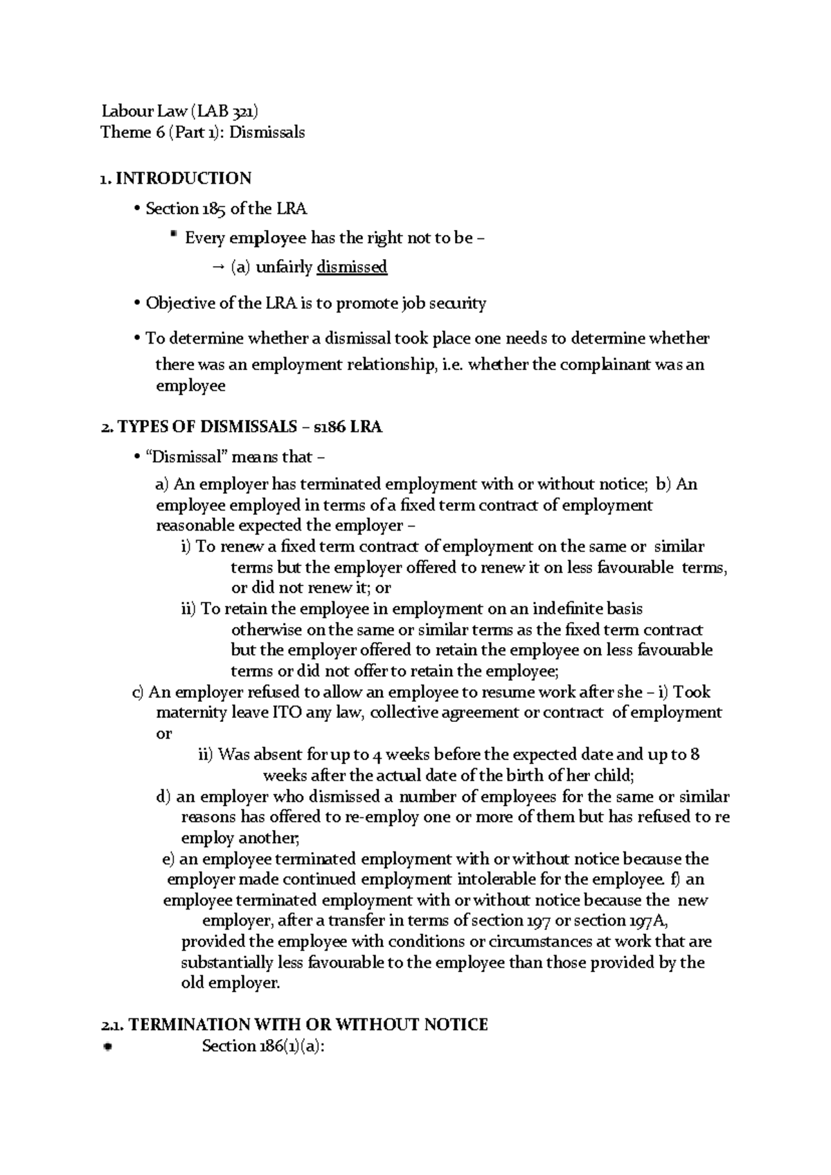 LAB321 - Theme 6 - Dismissals and Misconduct in Labour Law - Studocu