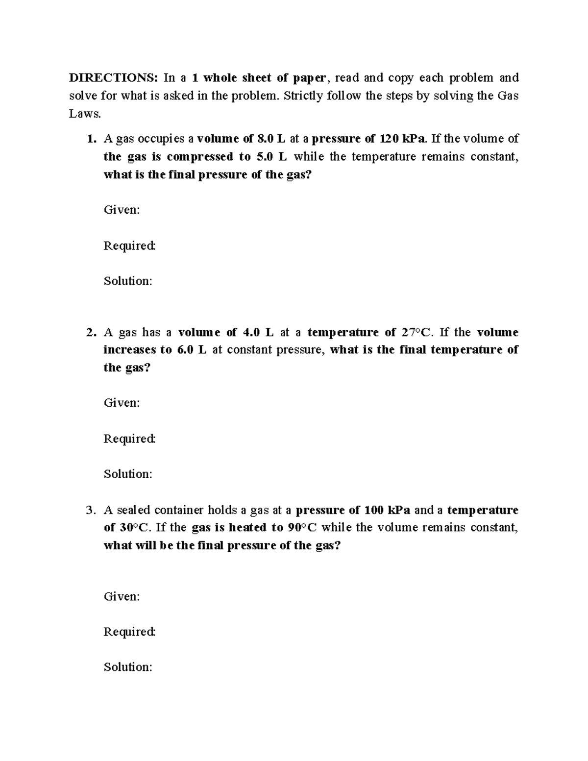 Gas Laws Problem Solving Guide - Newton Bring Home Problems - Studocu