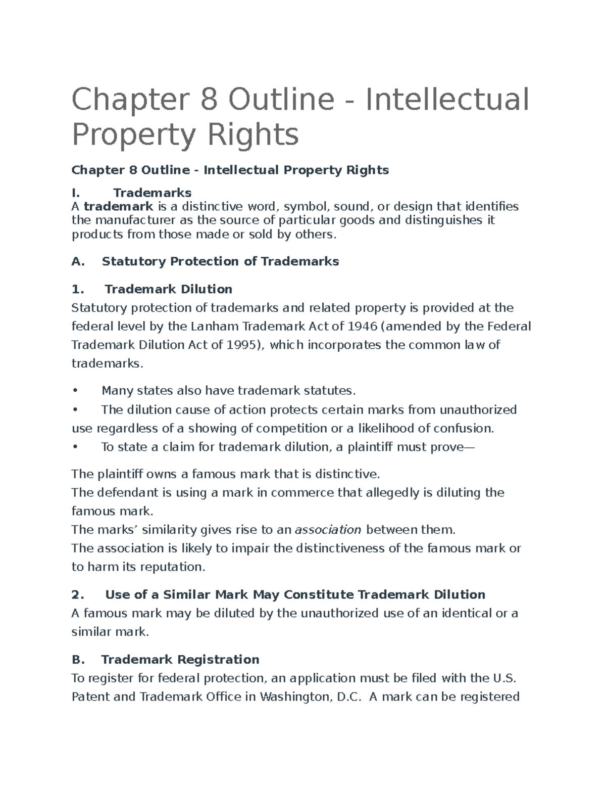Chapter 8 Outline - Intellectual Property Rights and Protections - Studocu