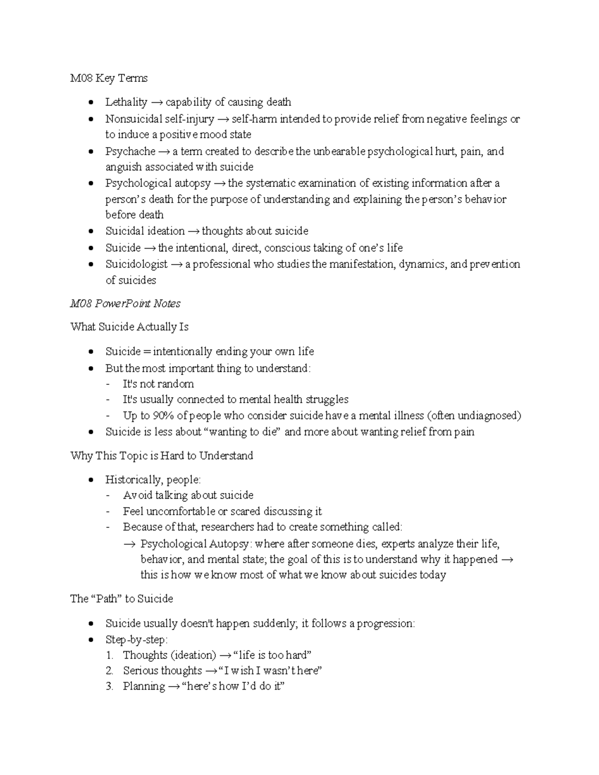 M08 Lecture Notes: Understanding Suicide and Prevention - Studocu