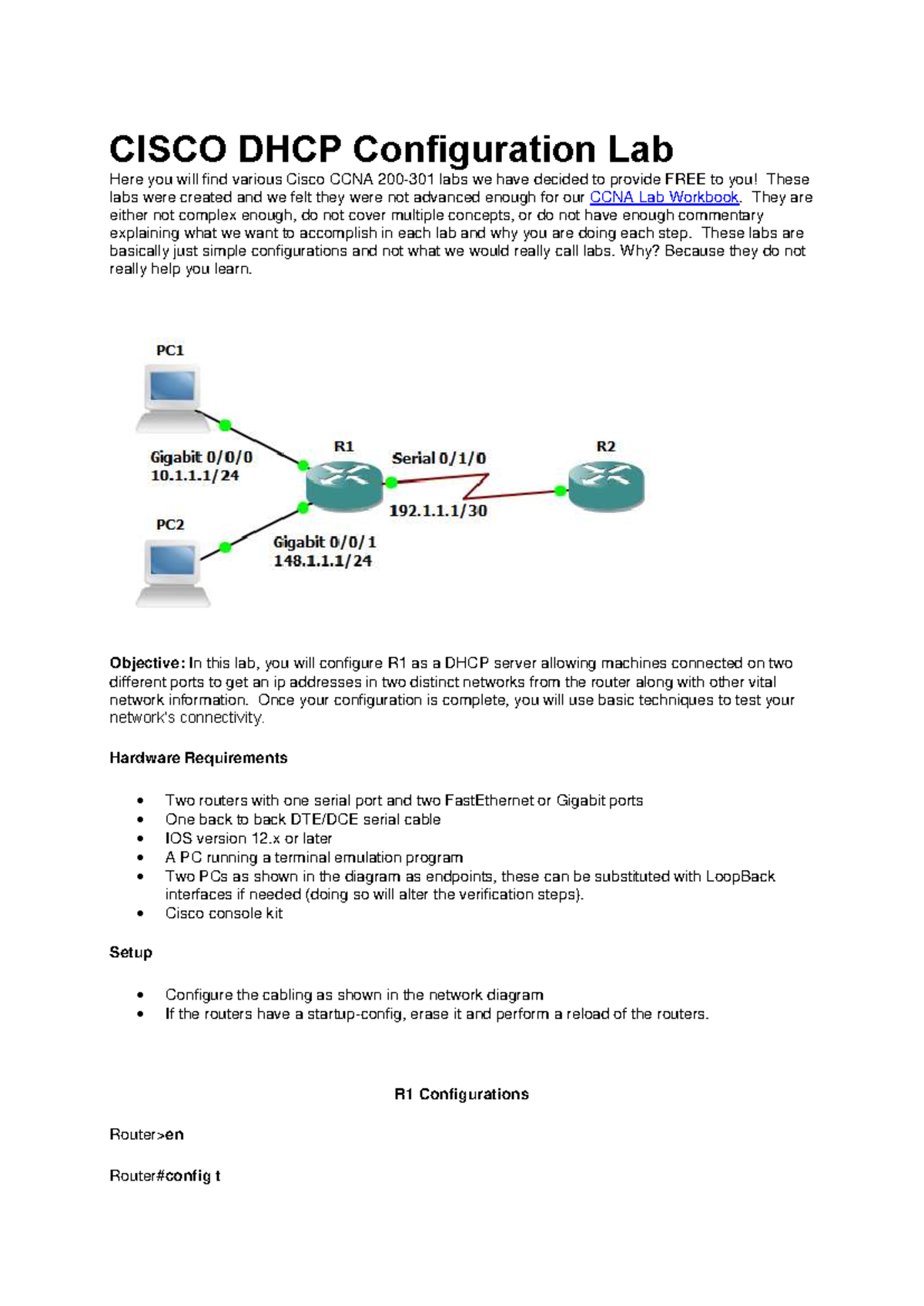 CISCO CCNA Lab: DHCP Configuration and Testing Guide - Studocu