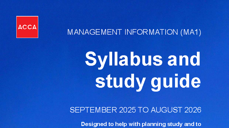 MA1 Management Information Syllabus & Study Guide (2025-2026) - Studocu