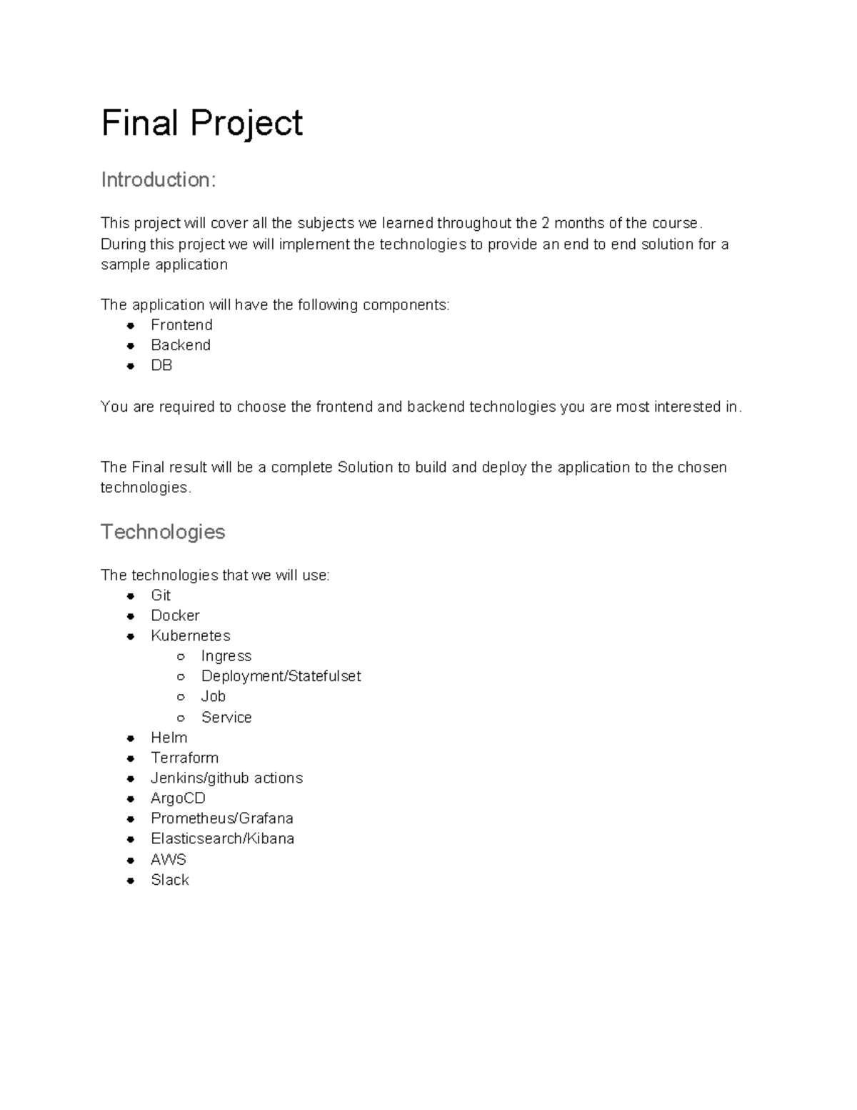 Final Project Overview: End-to-End Application Solution - Studocu