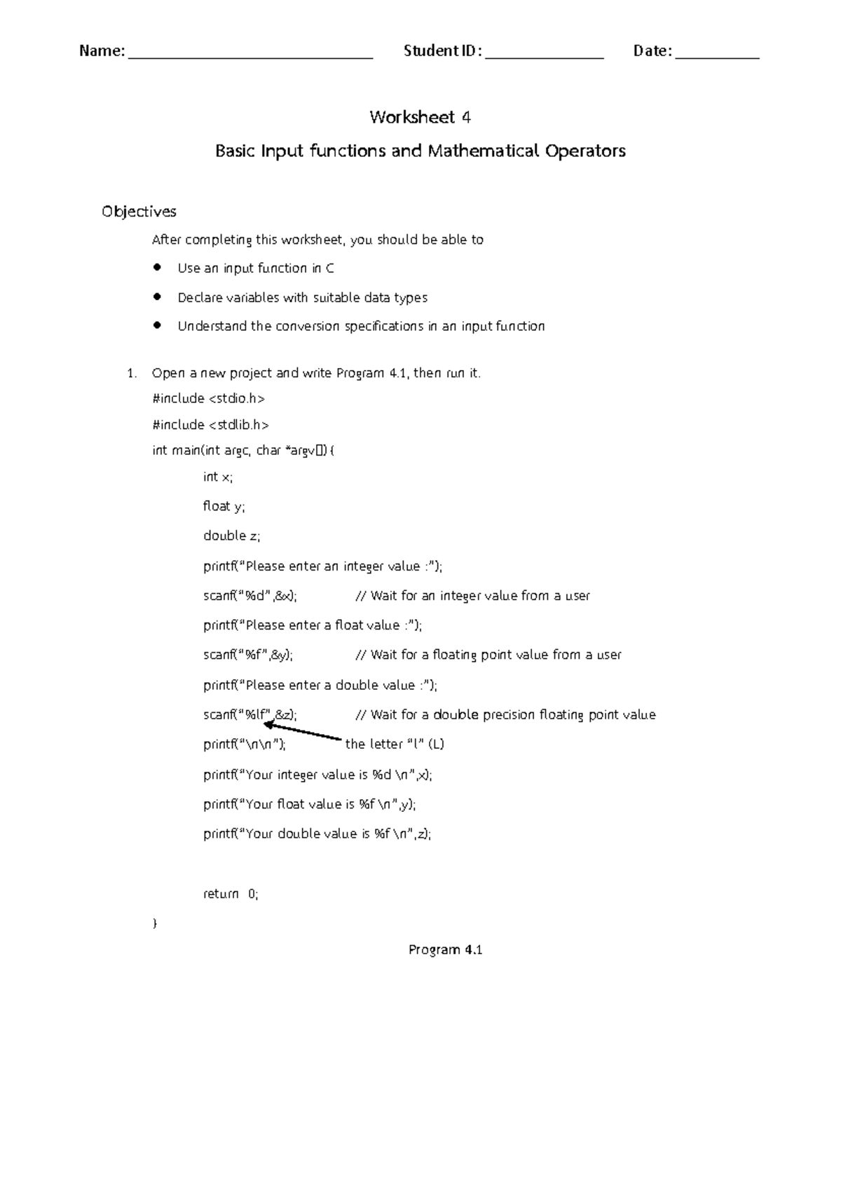 LAB04 - PF: Basic Input Functions & Math Operators Worksheet - Studocu