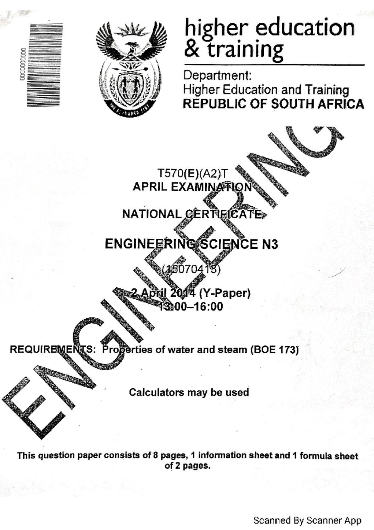 Engineering Science N 15070413 April 2023 Exam Question Paper Studocu