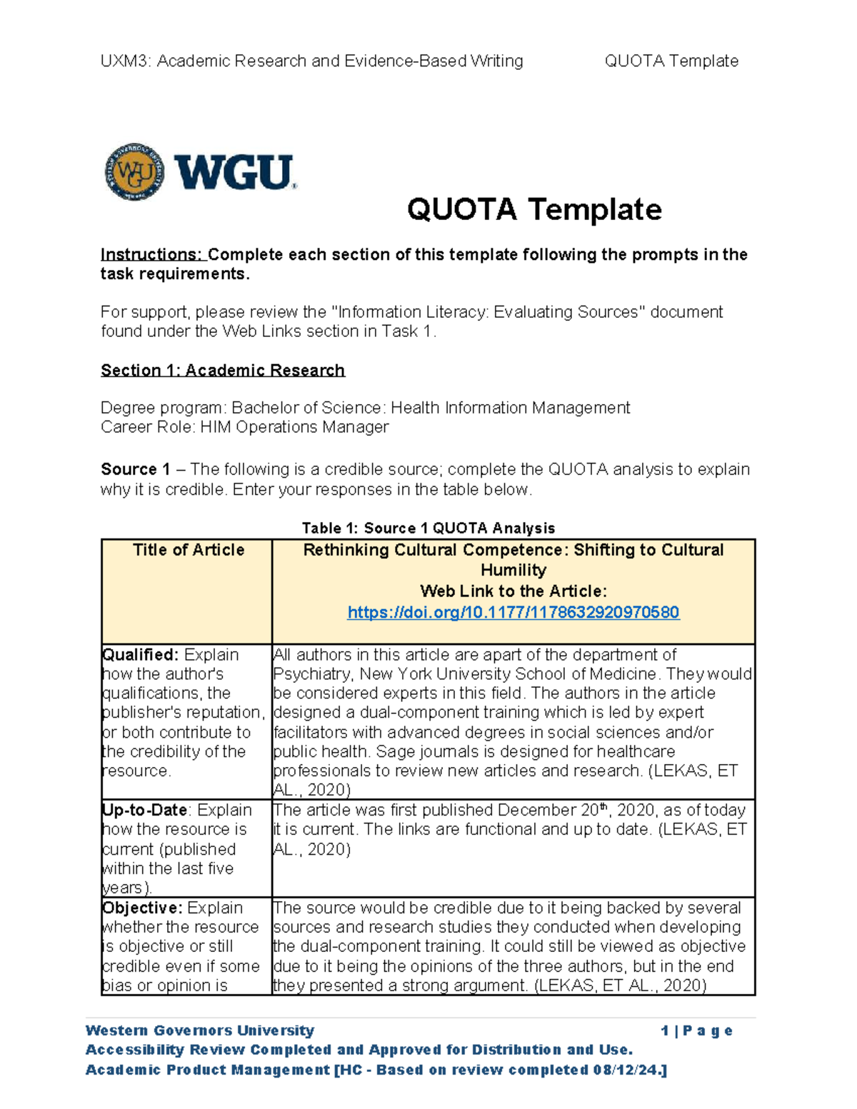 UXM3: QUOTA Template for Academic Research and Writing Assignment - Studocu