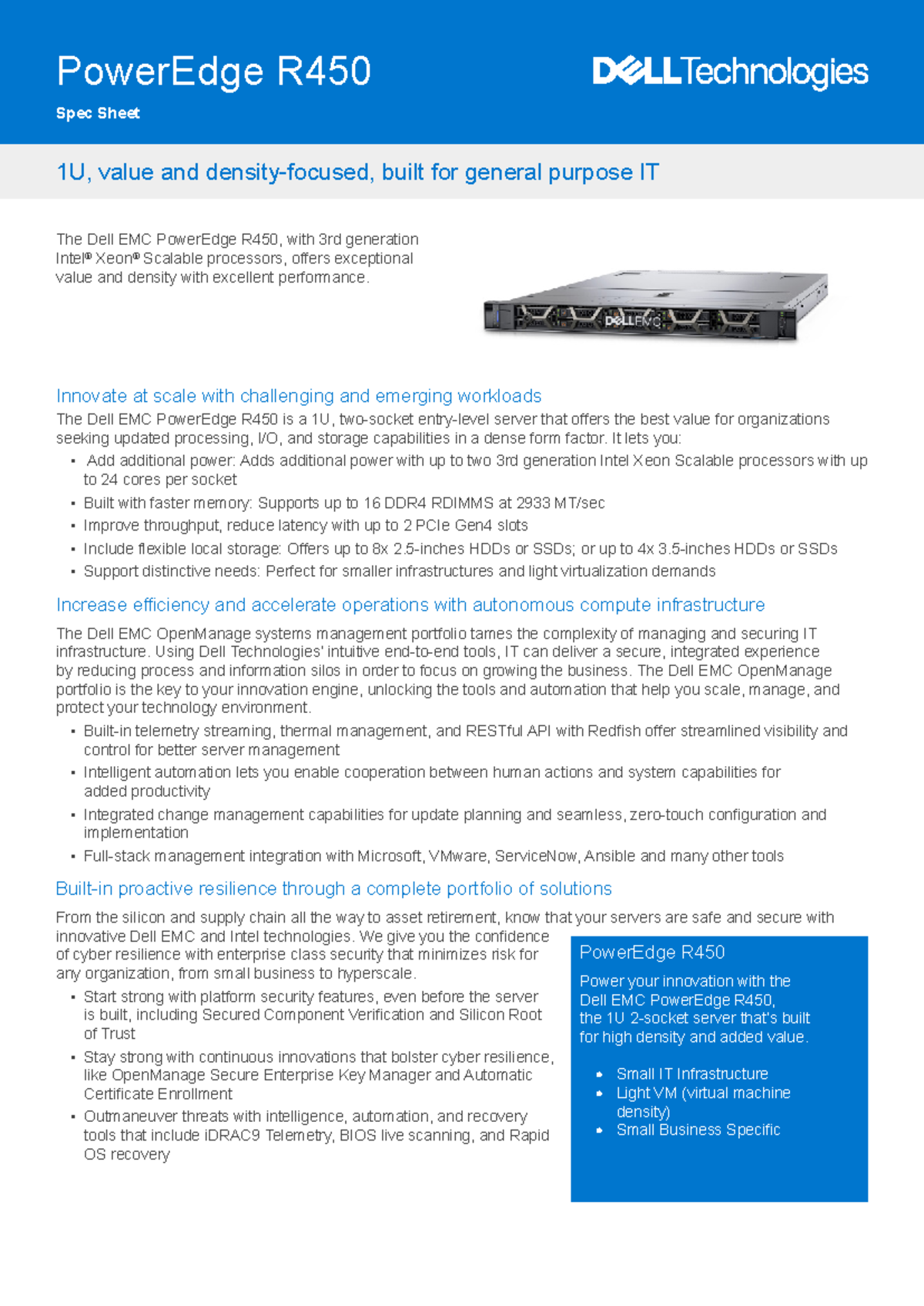 Dell EMC Power Edge R450 Spec Sheet - Innovate at scale with ...