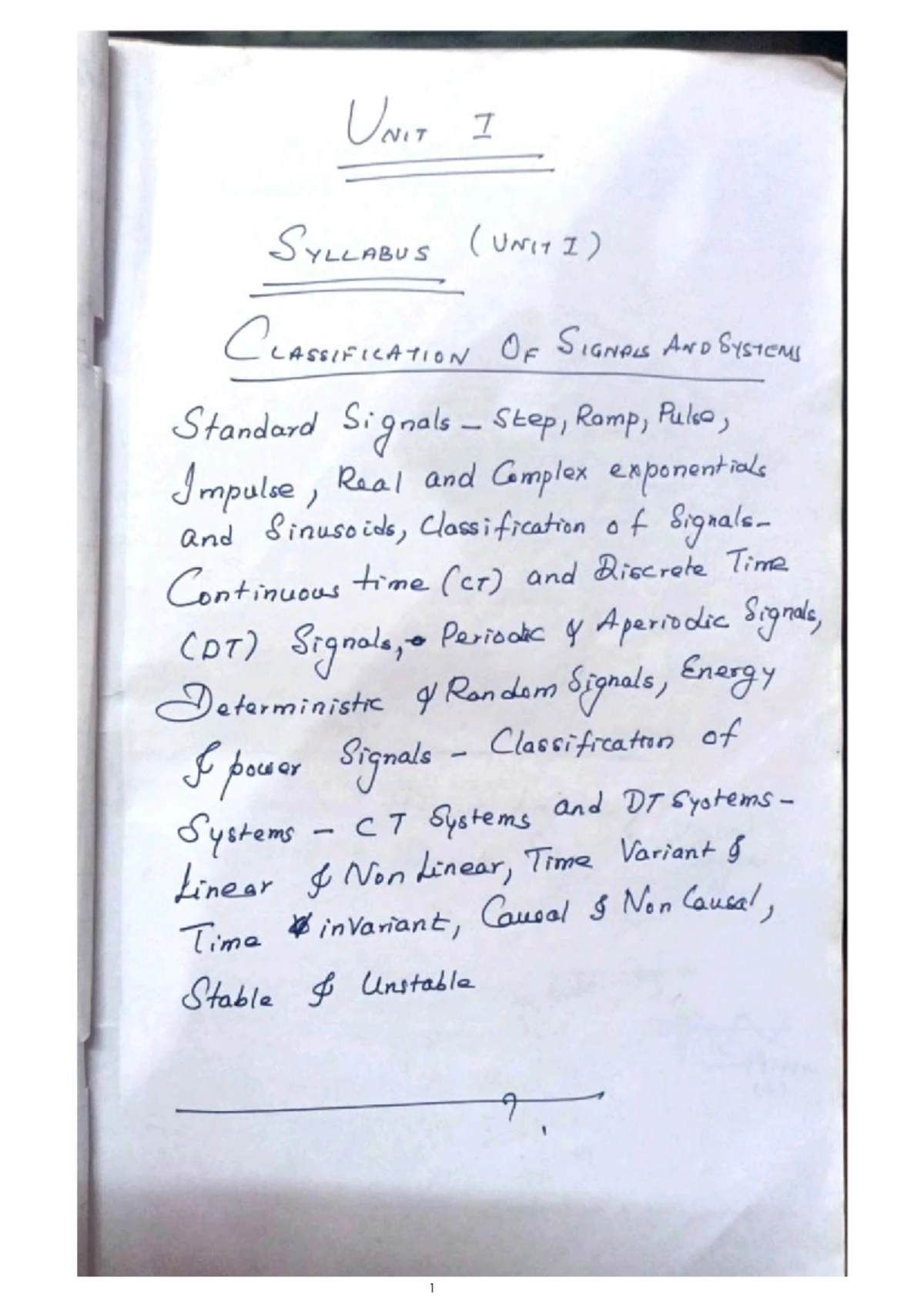 EC Signals and systems SS 1 - Handwritten notes on signal ...