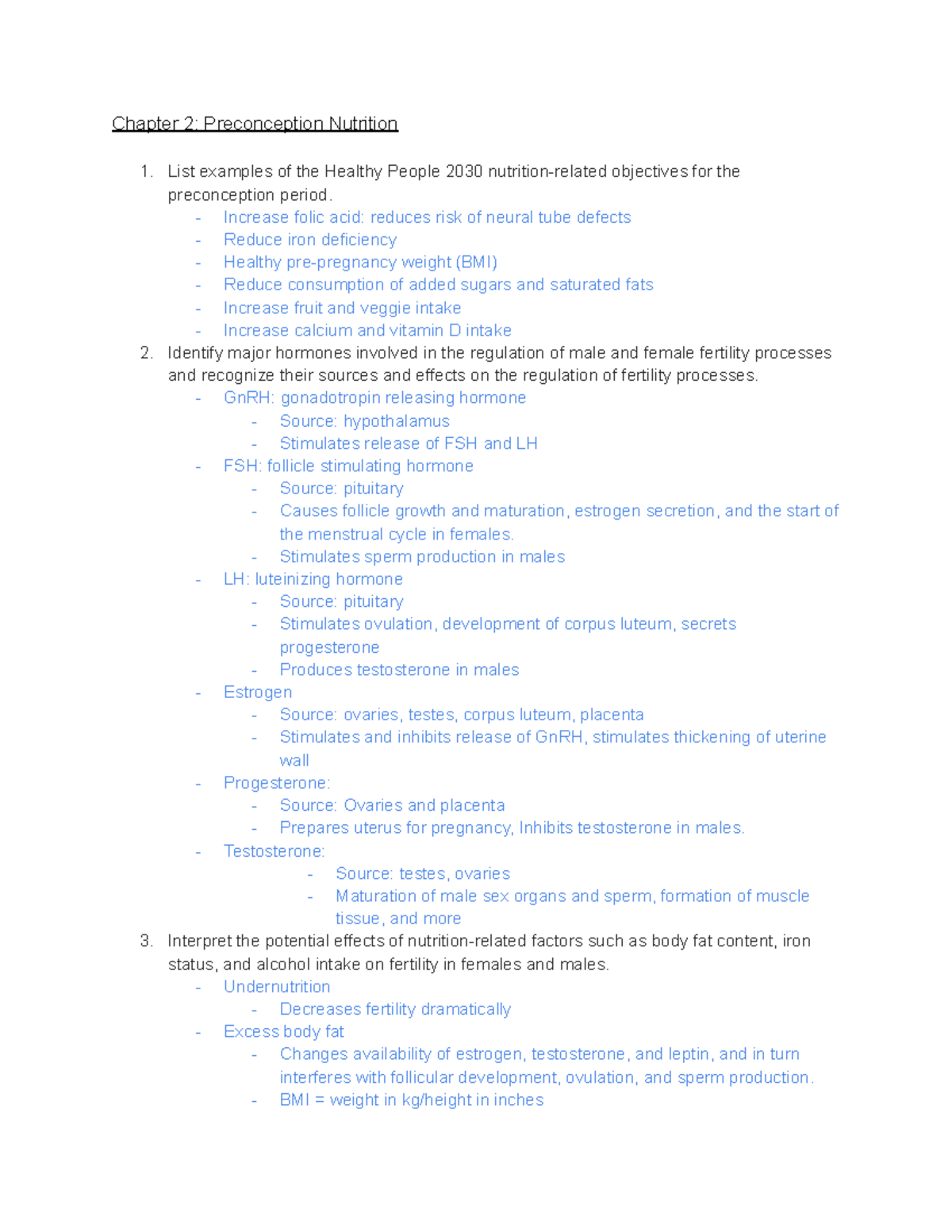 Nutrition Through the Life Cycle: Preconception and Pregnancy Exam ...