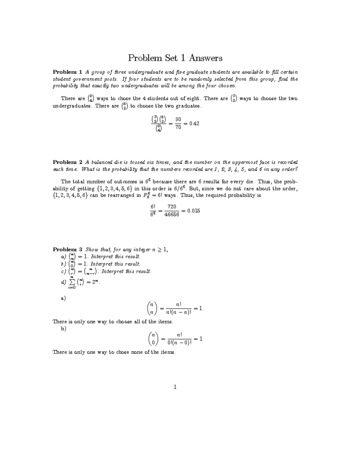 PSET 1 Solutions: Probability Concepts & Applications - Studocu