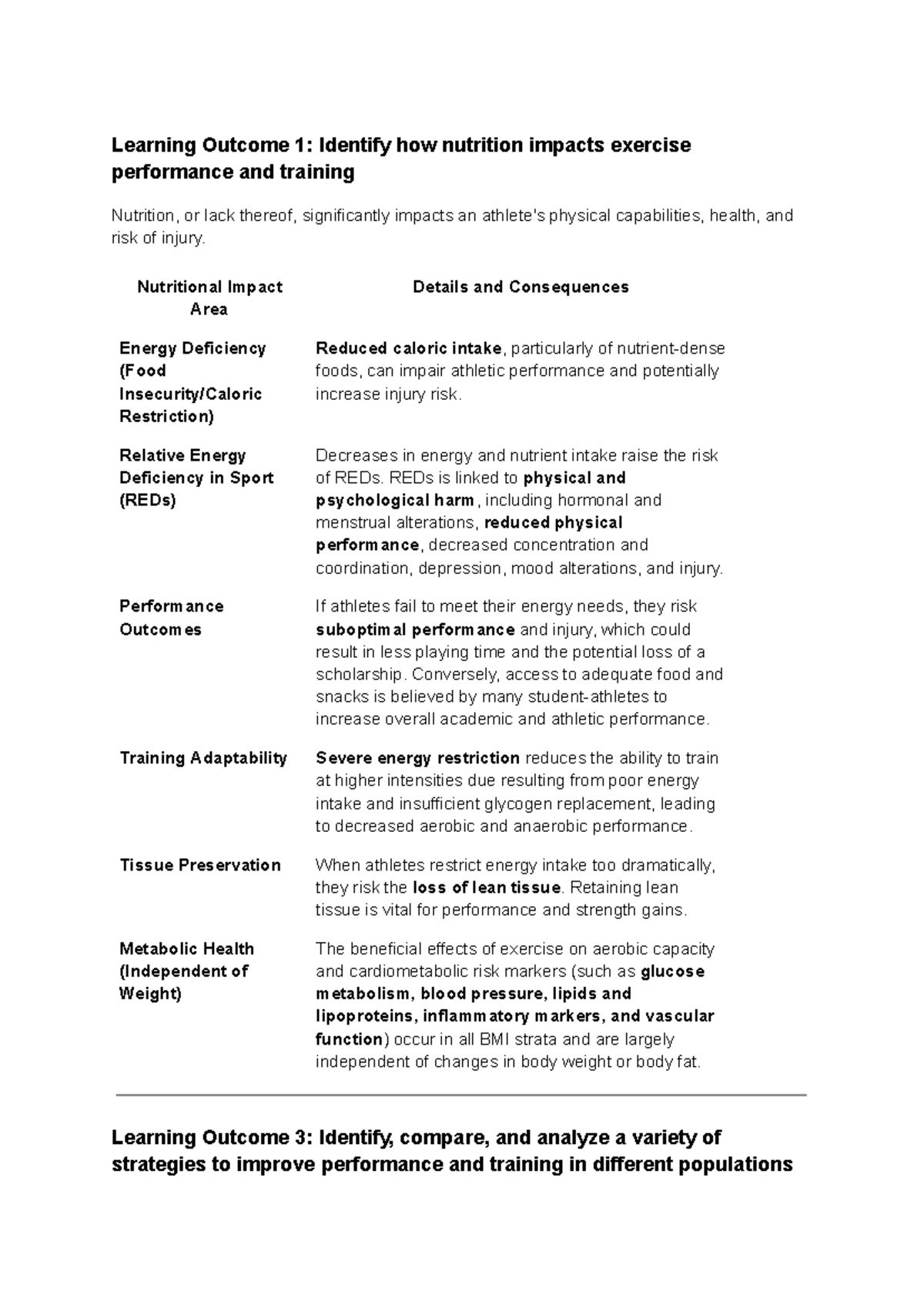 Exercise Nutrition Midterm 1 Study: Learning Outcomes 1 & 3 Analysis ...