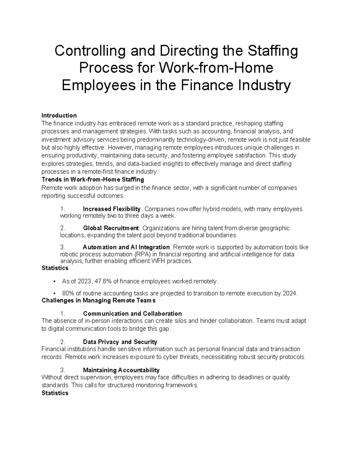 Controlling and Directing the Staffing Process for Work-from-Home ...