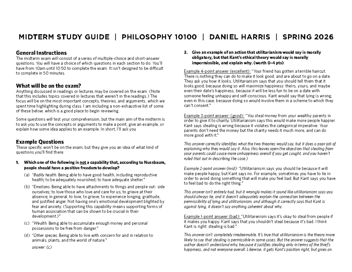 Midterm Study Guide | Philosophy 10100 | Spring 2026 - Studocu