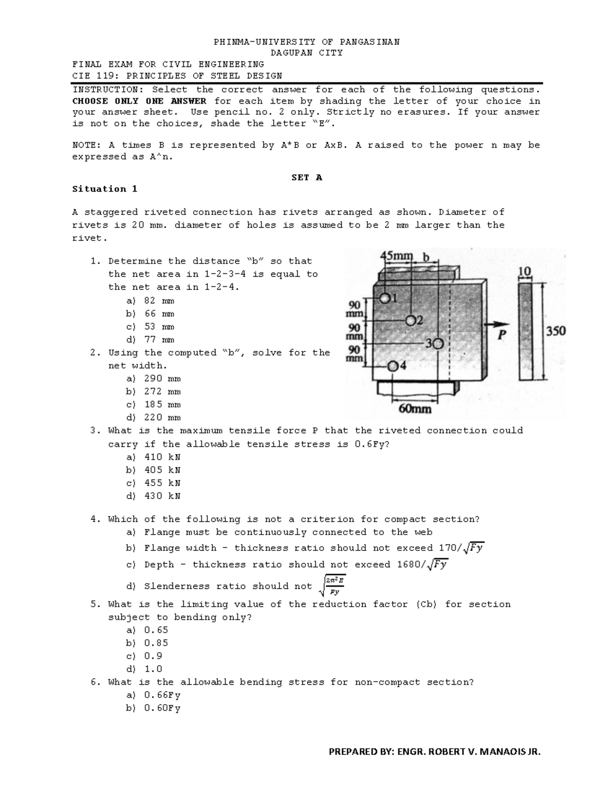 CIE 119 Final Exam: Principles of Steel Design - Set A - Studocu