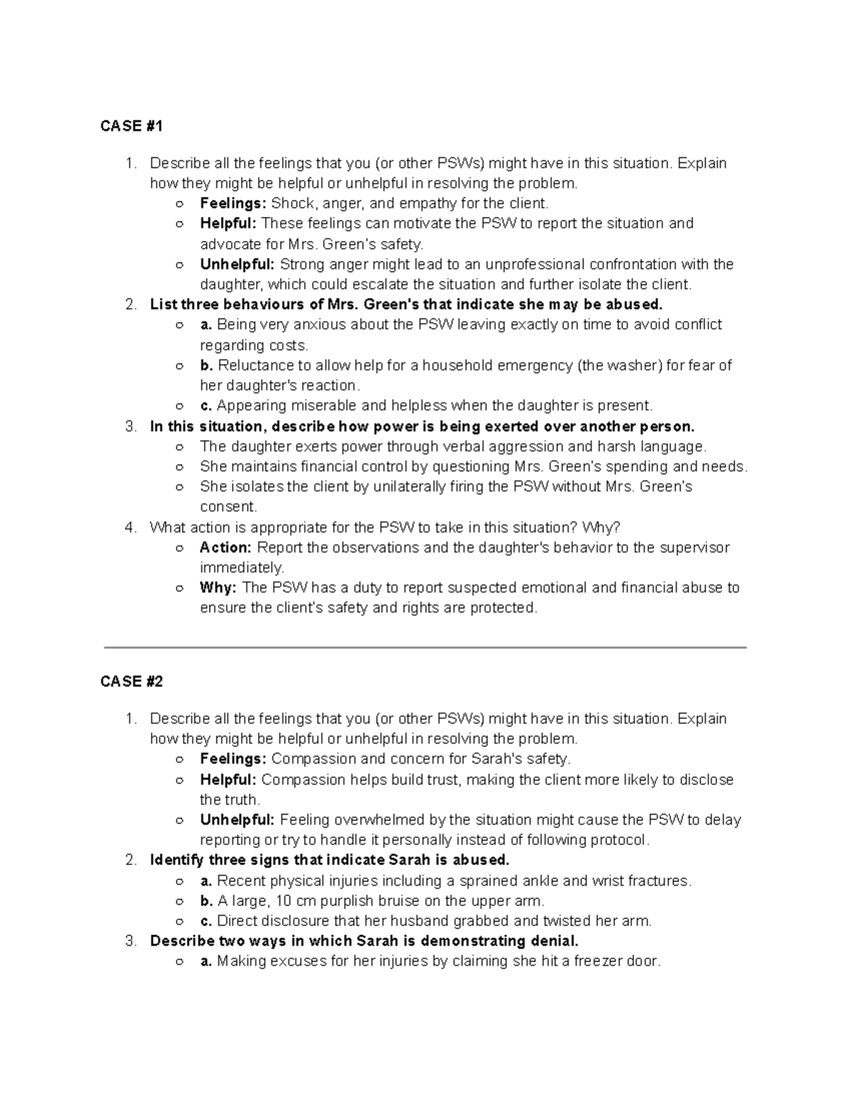 PSW Case Study: Feelings and Signs of Abuse in Module 5 Assignment ...