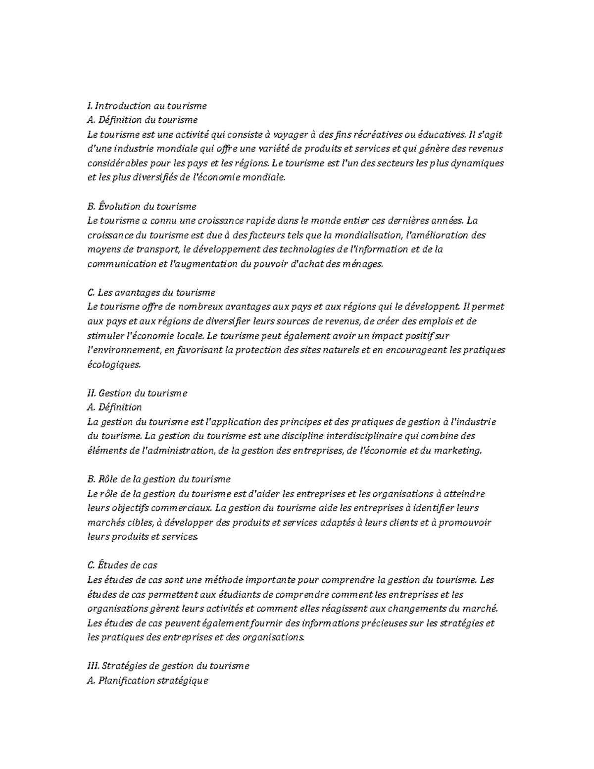 Notes de Cours sur la Gestion du Tourisme (Tourism Mngmt) - Studocu