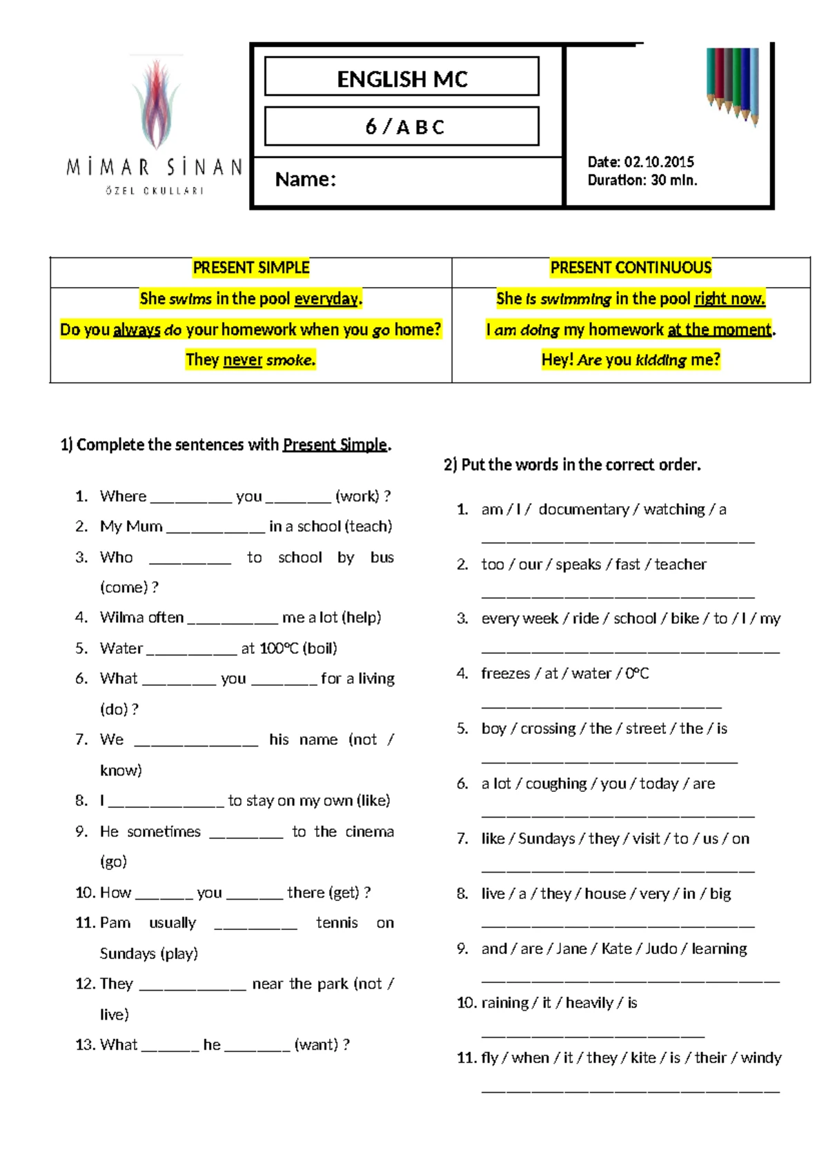 Present Simple vs Present Continuous - Grammar Drills & Tests 139350 ...