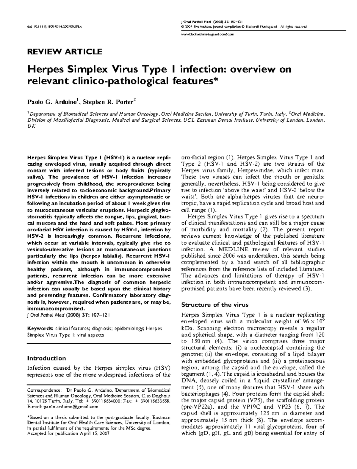 Herpes Simplex Virus Type 1: Clinical Insights and Pathological ...