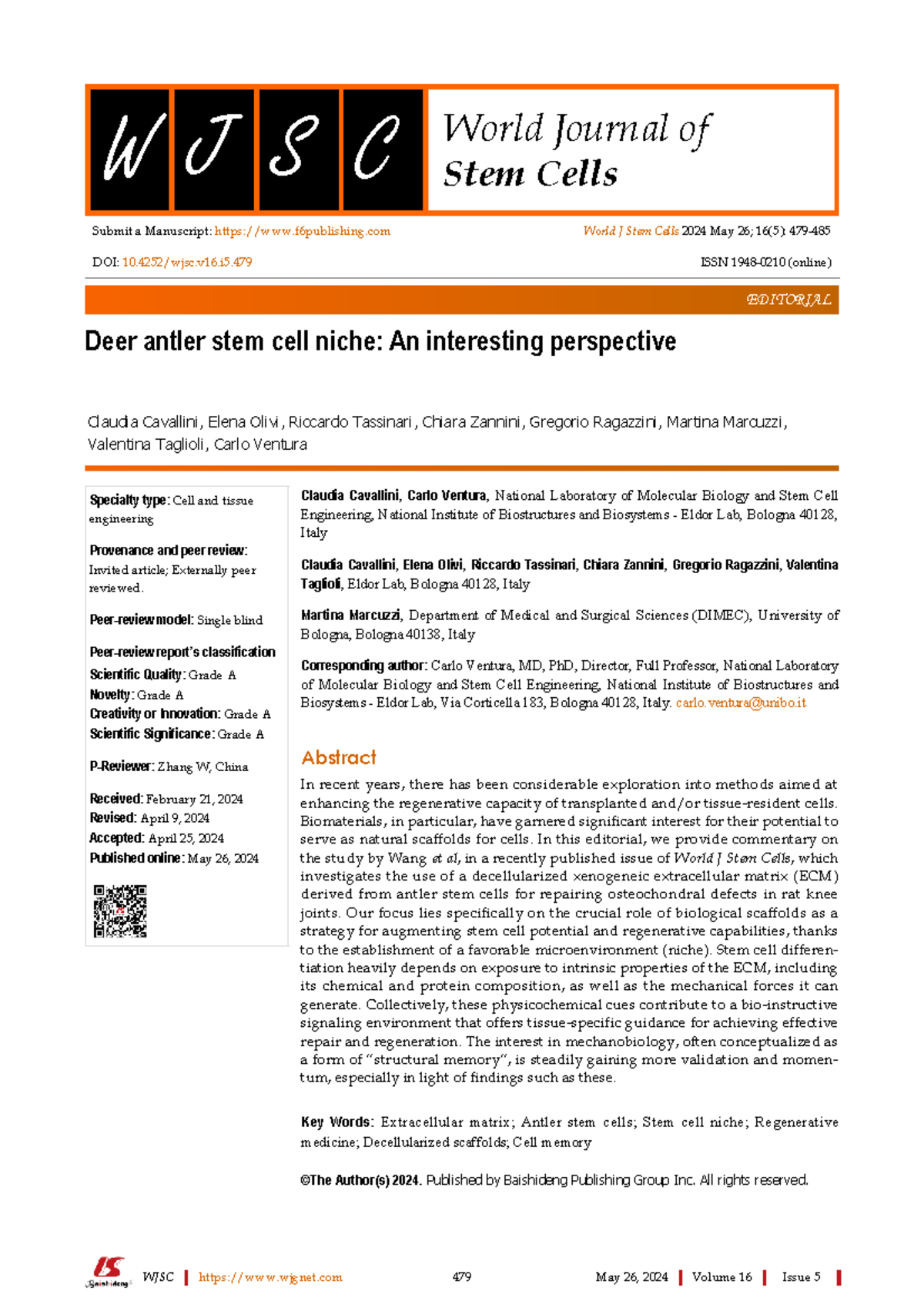 WJSC 16(5): Editorial on Deer Antler Stem Cell Niche Insights - Studocu