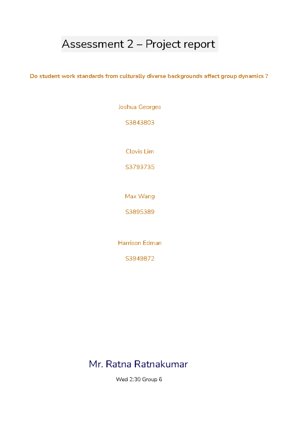 Assignment 2: Project Report on Cross-Cultural Group Dynamics - Studocu