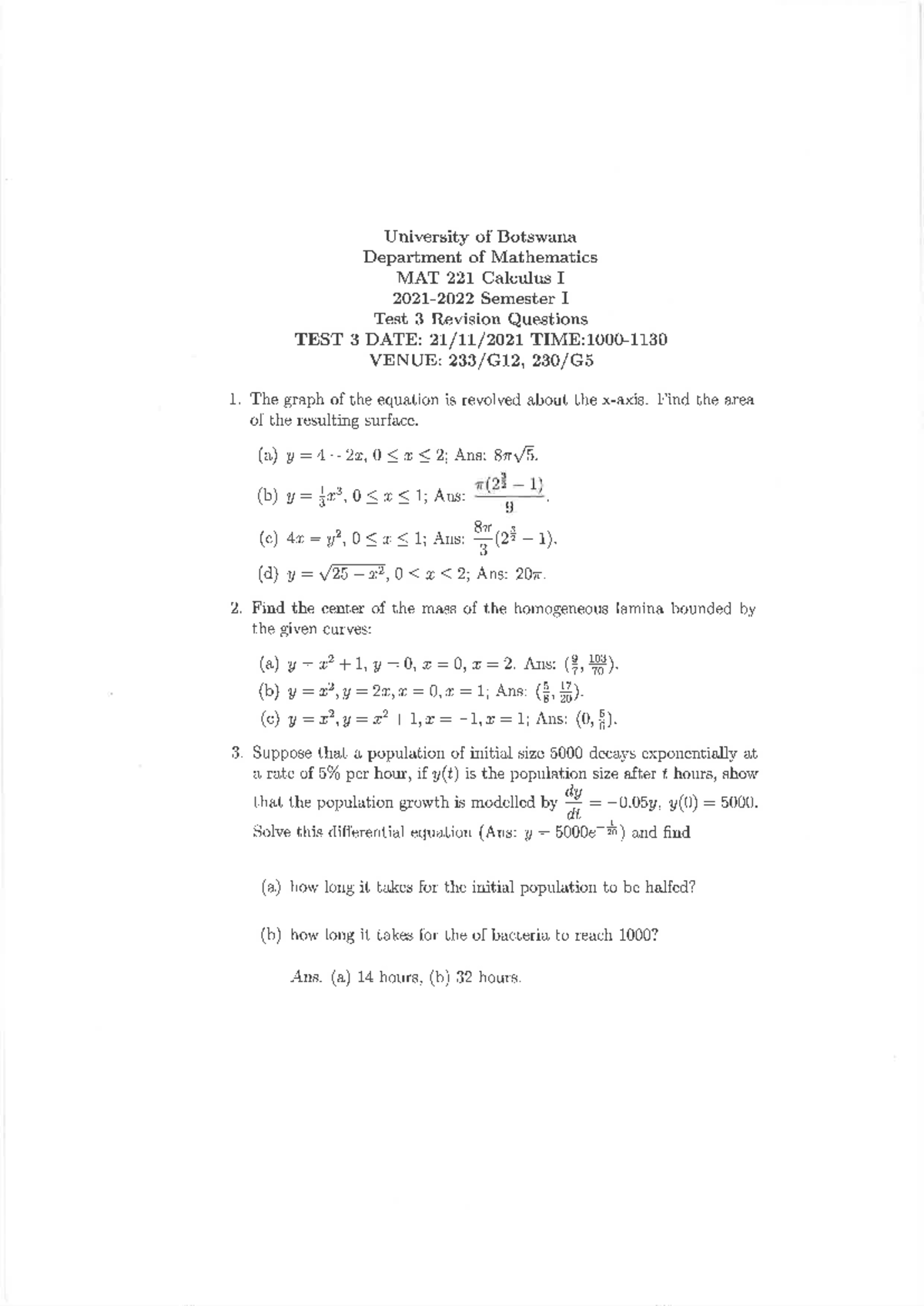 MAT 221 Test 3 Revision Questions and Solutions Guide - Studocu