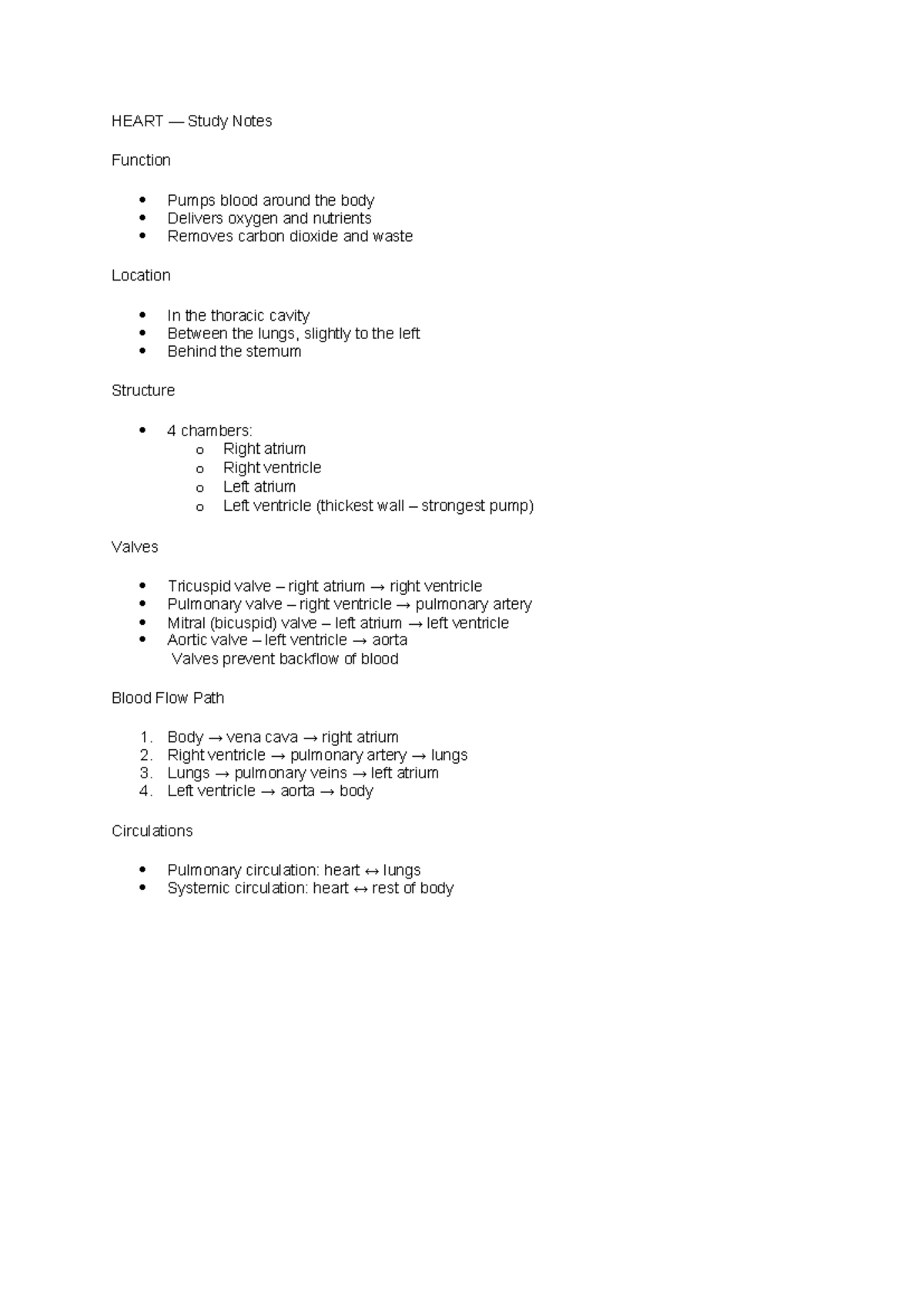 HEART Study Notes: Function, Structure, and Blood Flow (HP) - Studocu