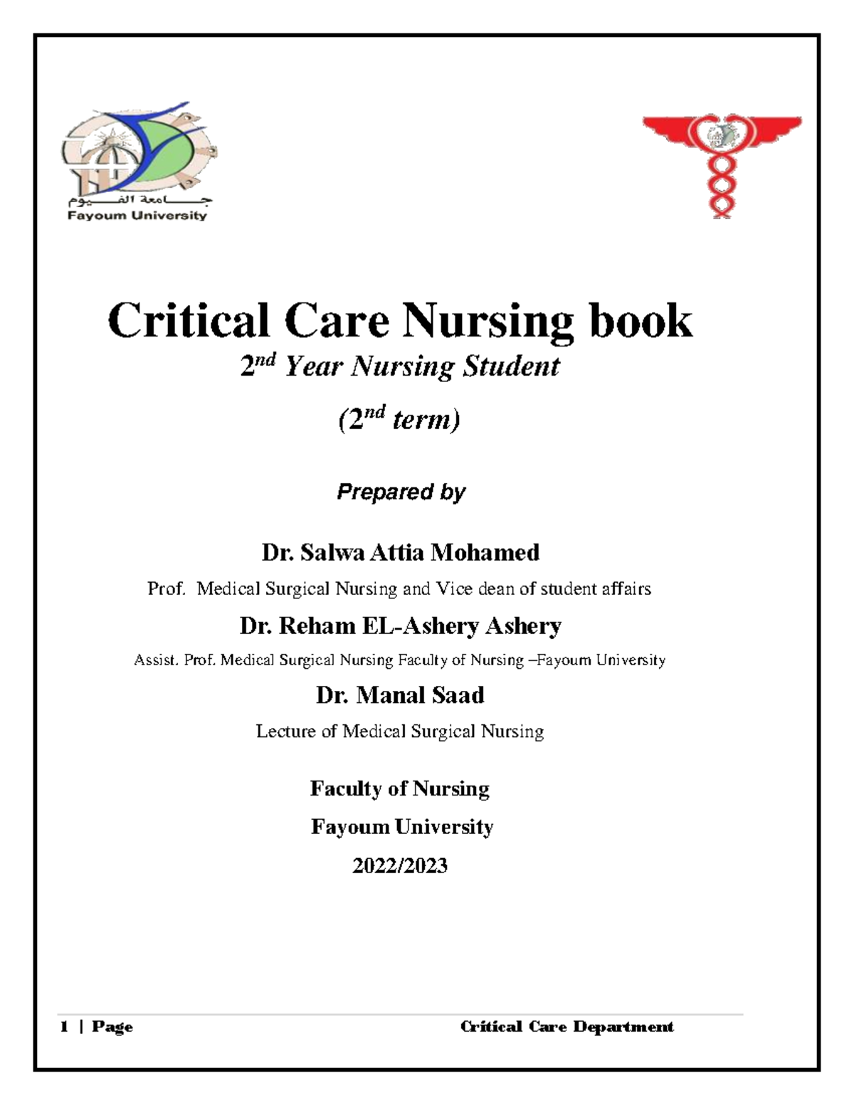 Critical Care Nursing Guide for 2nd Year Students (2022-2023) - Studocu