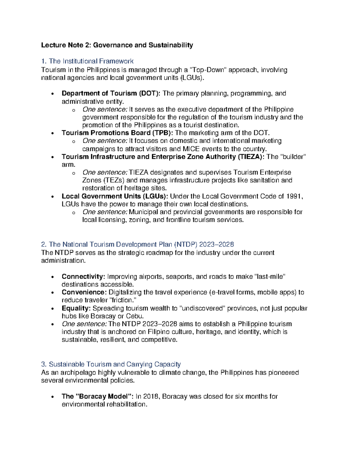Lecture Note 2: Governance and Sustainability in Philippine Tourism ...