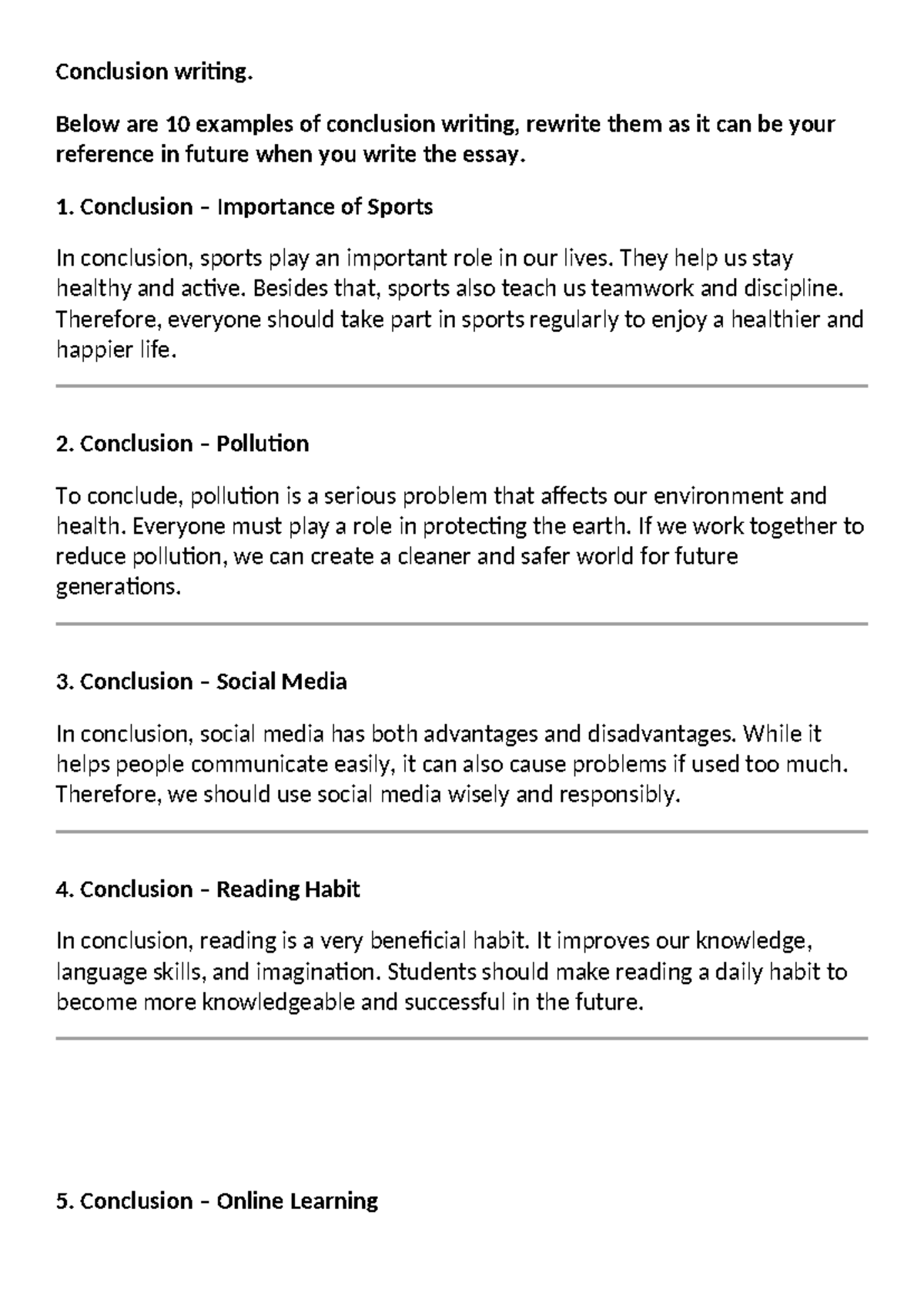 SPM CEFR Essay Conclusion Writing Guide - Studocu