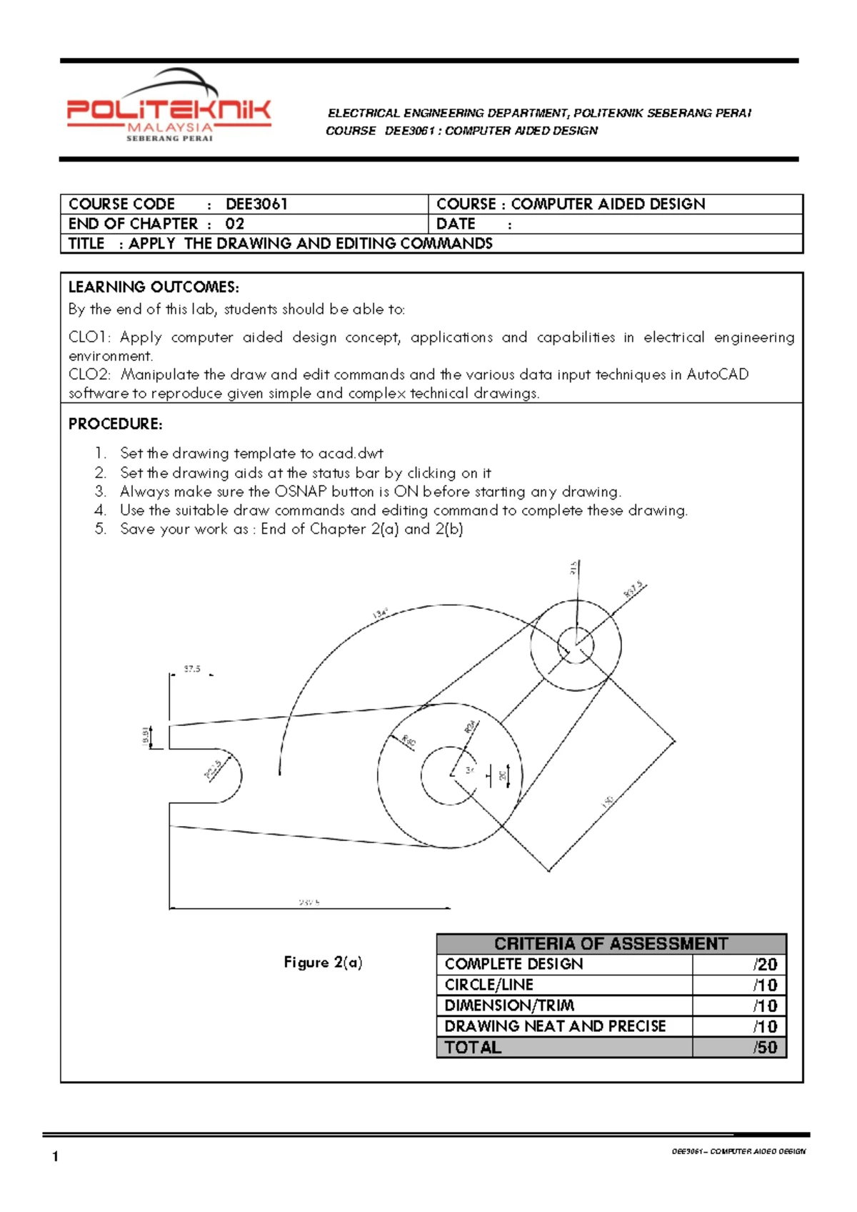 EOC 04 DEE3061 - Lab Sheet on AutoCAD Drawing Commands - Studocu