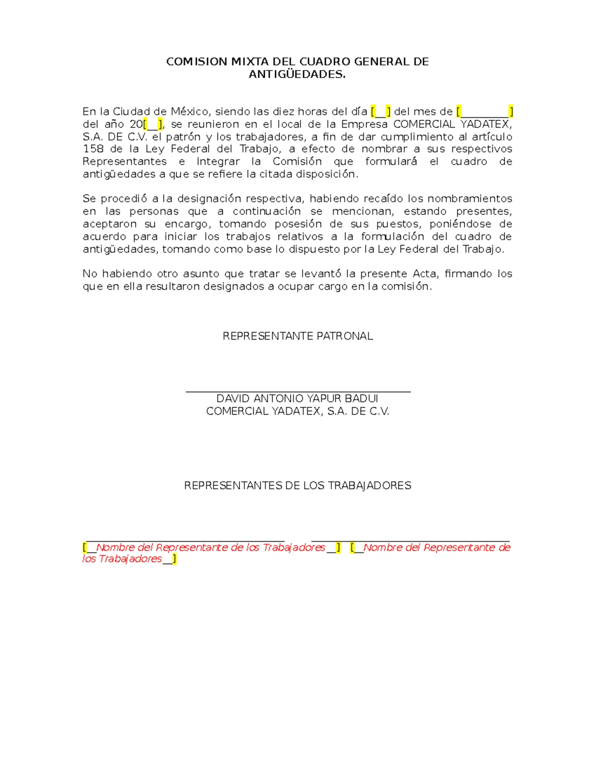 8.- Acta Constitutiva Comisión Mixta Reglamento Interior de Trabajo ...