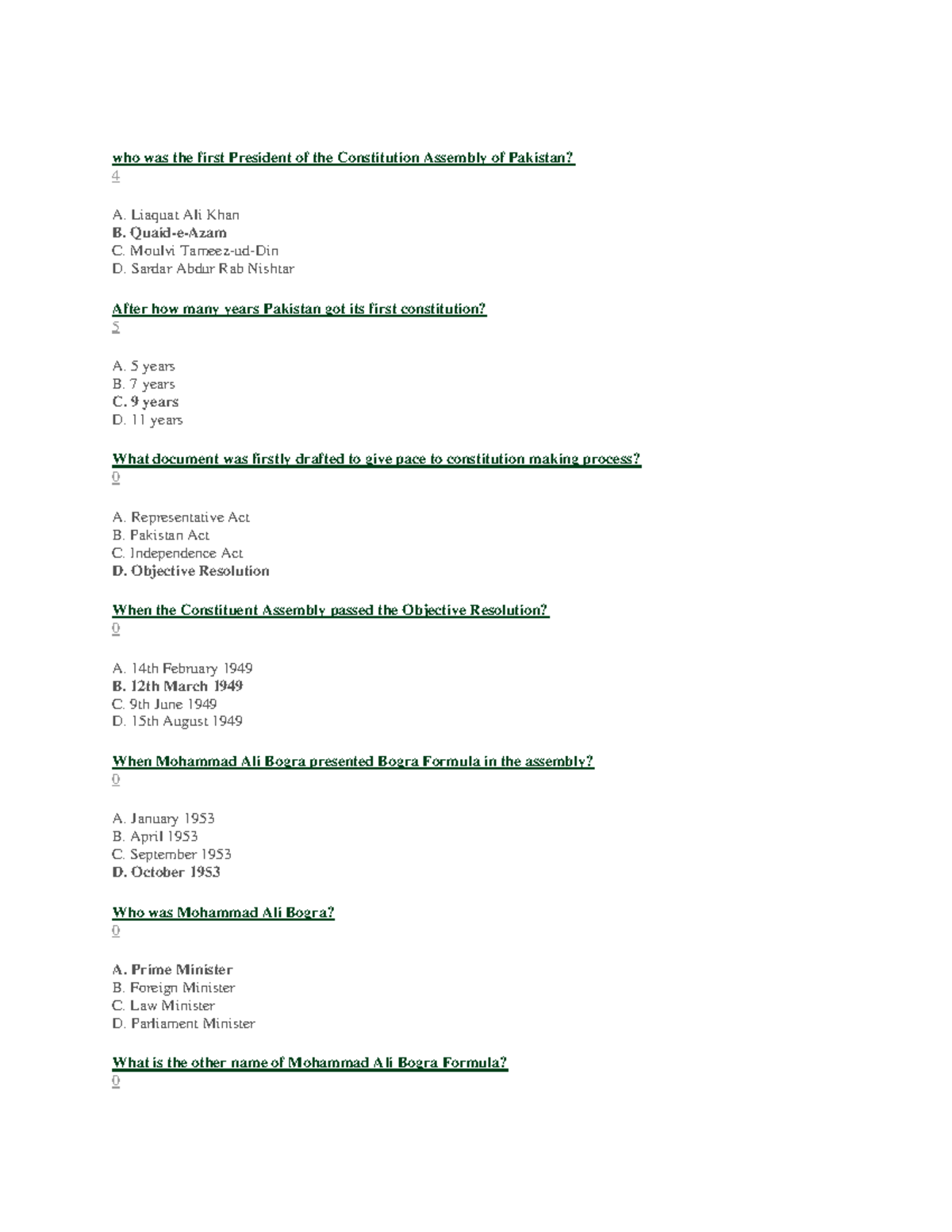 Pakistan Basic MCQs: Constitution, History & Governance - Studocu